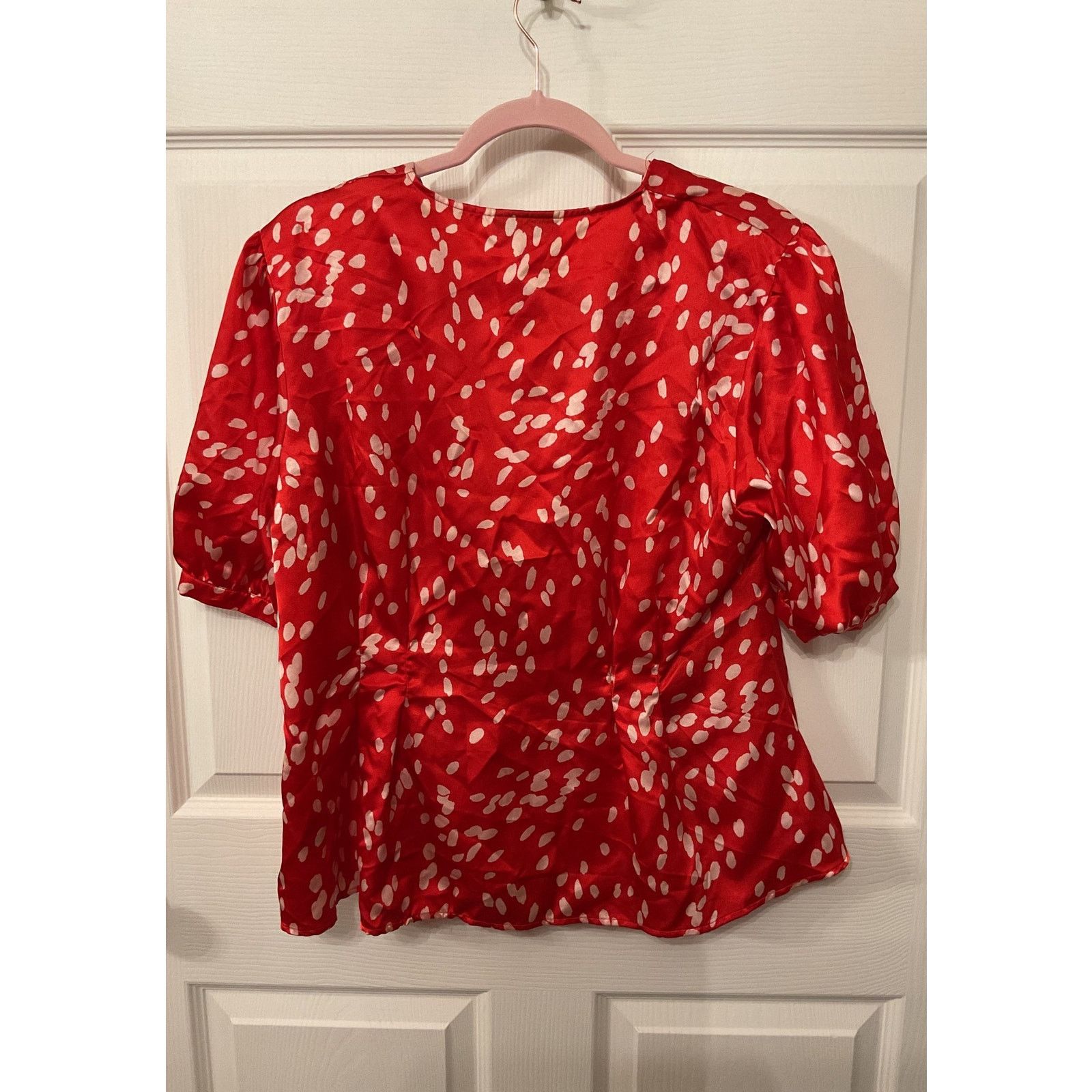 Topshop Topshop Dalmation Print Red Satin Pleated Blouse, 12 Size XL / US 12-14 / IT 48-50 - 8 Thumbnail