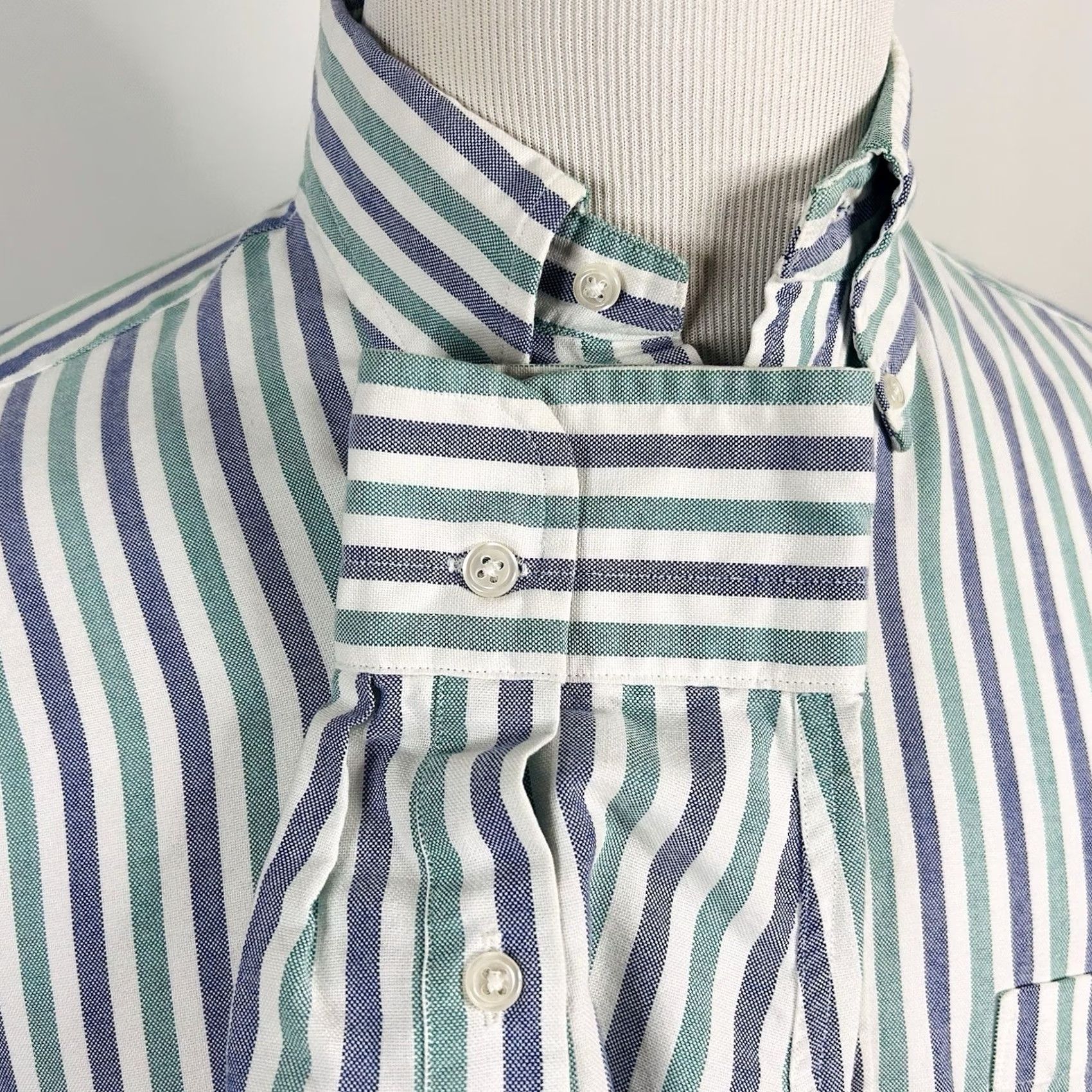 Gant GANT 15.5 35 Oxford Club Dress Shirt Blue Green Striped Button Down Cotton Blend Mens Size 42R - 4 Thumbnail