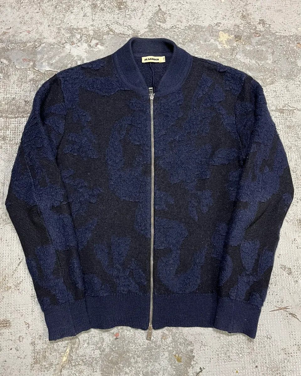Jil Sander Jil Sander Navy Wool Two Tone Zip-up Sweater Size US M / EU 48-50 / 2 - 1 Thumbnail