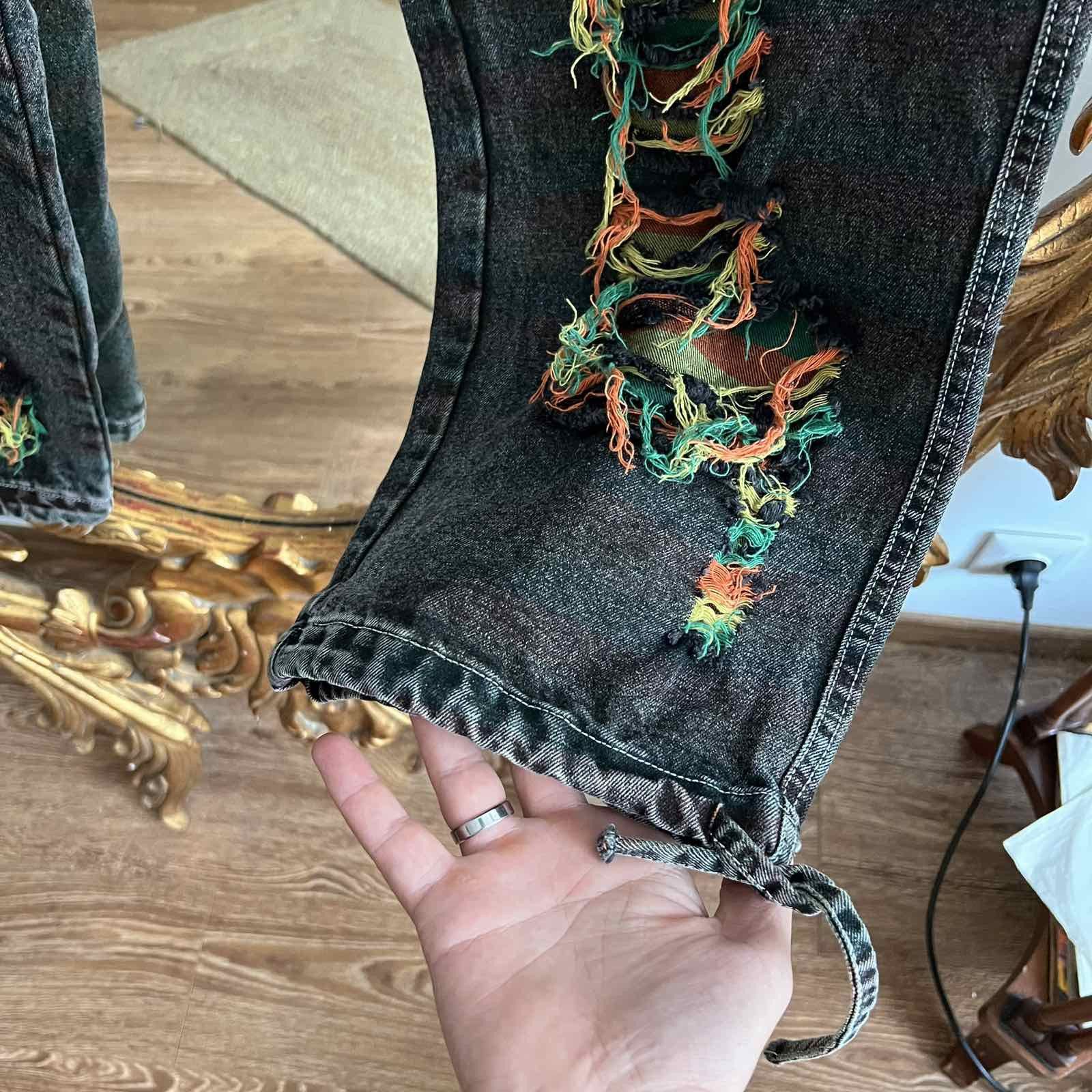 Japanese Brand Y2k Goth Rave Punk Denim Custom Jeans Handmade Pants Size US 34 / EU 50 - 4 Thumbnail