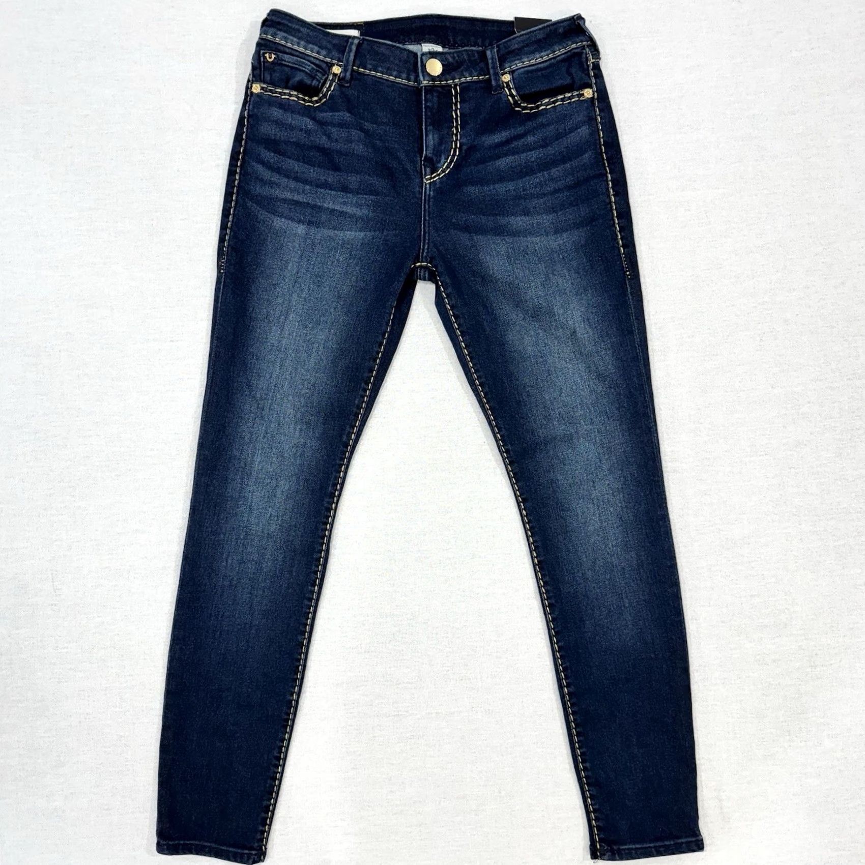 True Religion True Religion Jeans Halle Mid Rise Super Skinny 31 Women Blue Denim Pants 28 In Inseam Logo Button Zipper Bonded 90s? Size 24" / US 00 / IT 34 - 2 Thumbnail