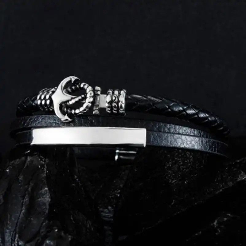 Vintage Metal Anchor Multilayer Leather Bracelet Genuine Leather Size ONE SIZE - 4 Thumbnail