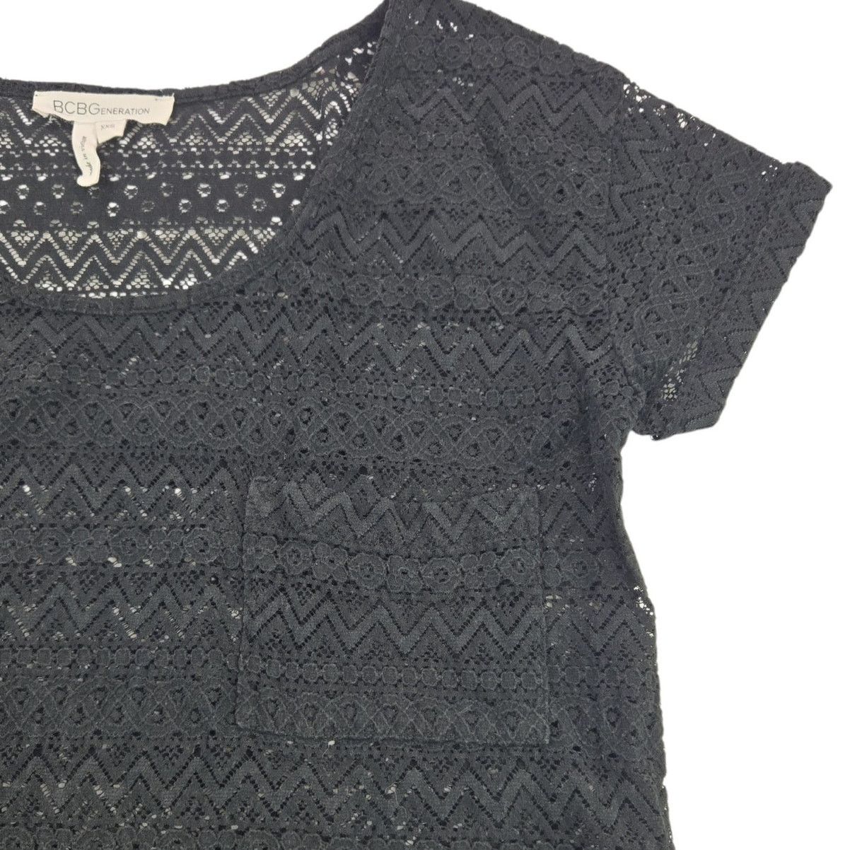 BCBGeneration BCBGeneration | Black Lace Short Sleeve Shirt | Size XXS Size XXS / US 00 / IT 34 - 2 Thumbnail