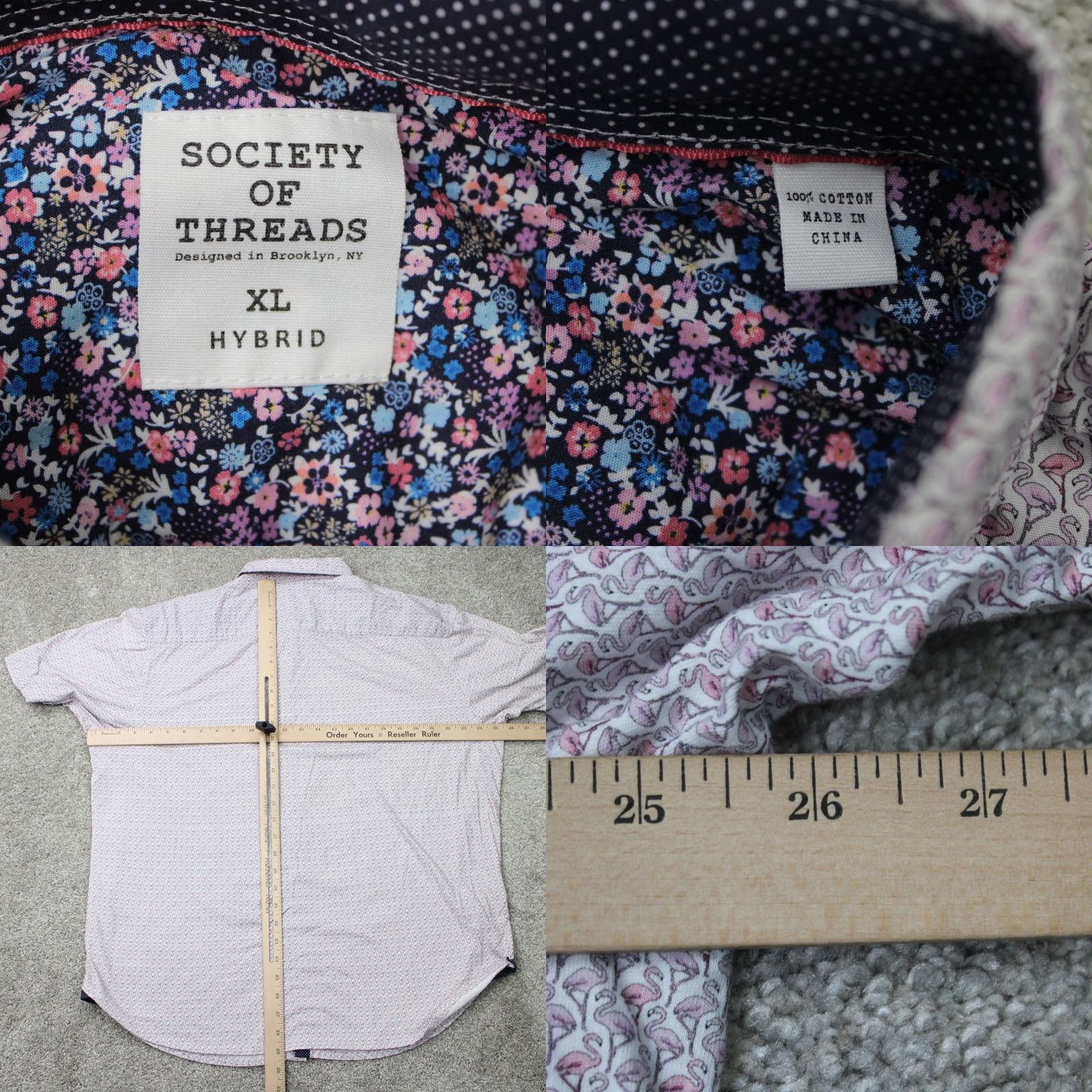 Gloverall Society of Threads Shirt Mens XL Pink Flamingos All Over Print S/S Button-Up Casual Vintage: No Graphic Print Size US XL / EU 56 / 4 - 8 Thumbnail