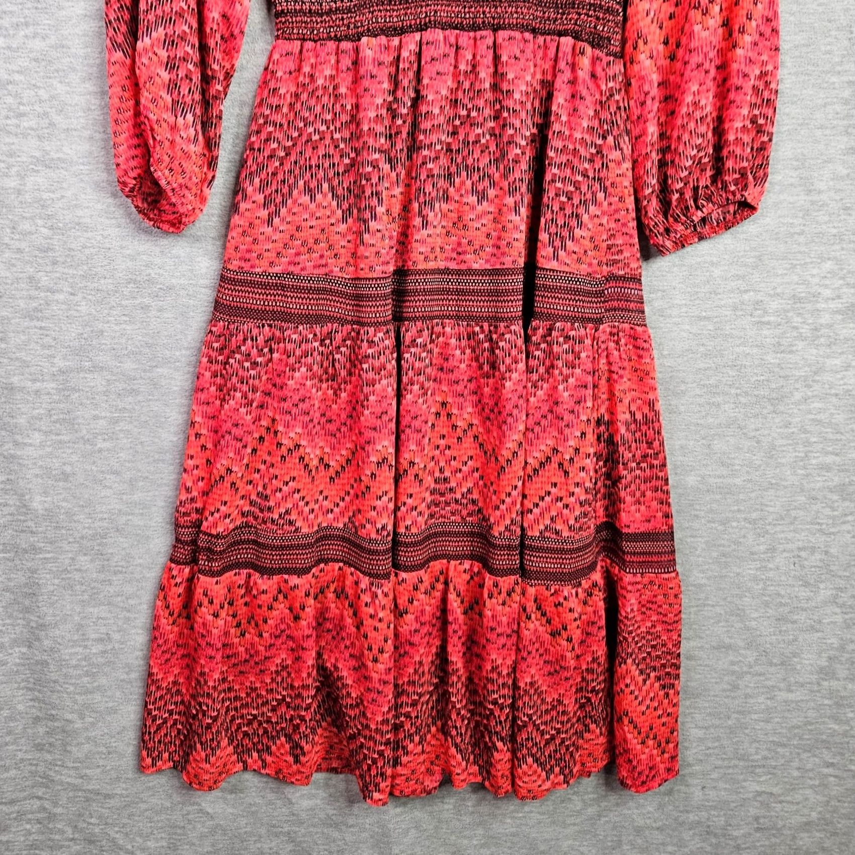 Vintage Fig & Flower Red Boho Midi Dress Long Sleeve Women M New Smocked Waist Dress Midi Bohemian Solid Red Women M New Size M / US 6-8 / IT 42-44 - 6 Thumbnail