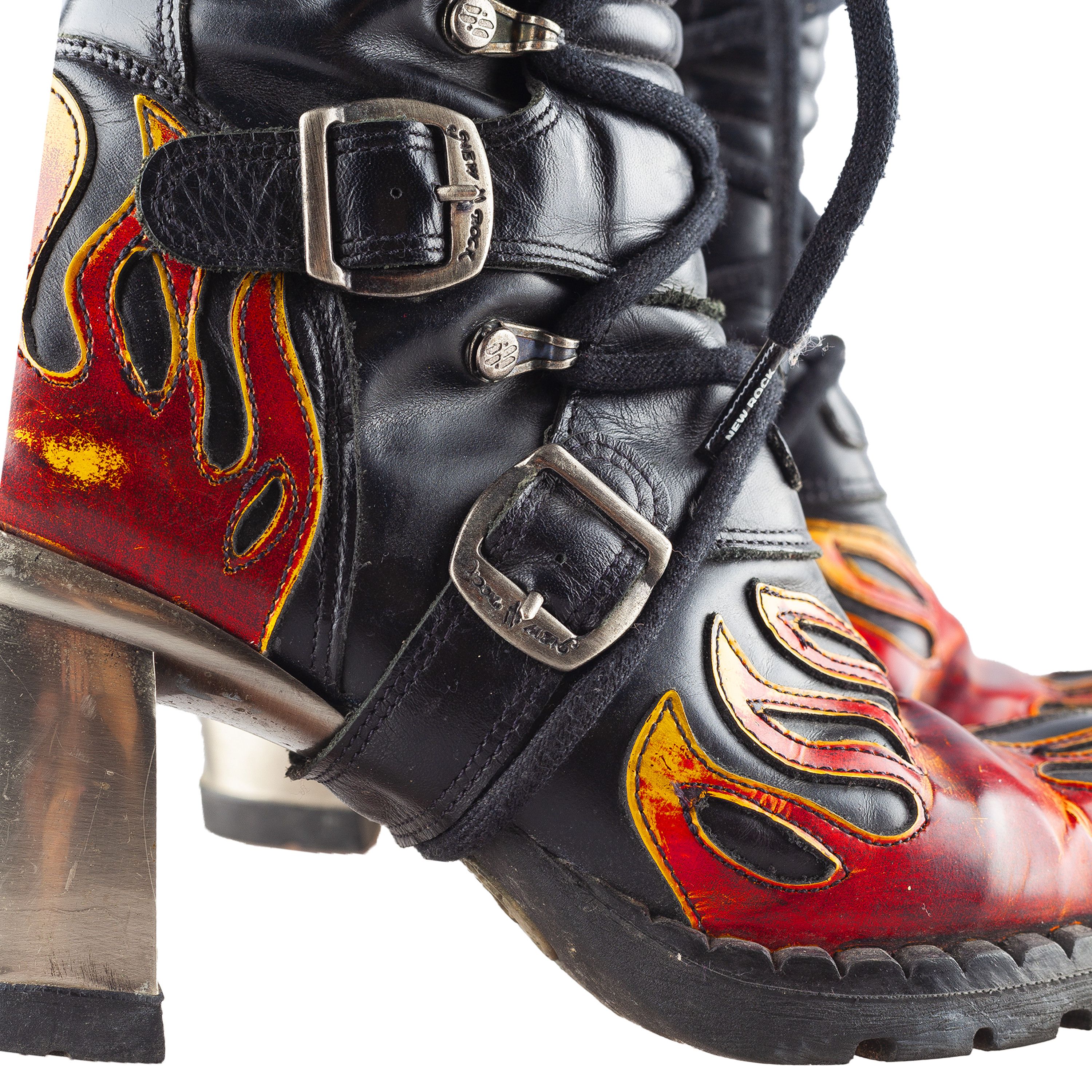 New Rock New Rock Flames Biker Heel Platform Mid Calf Boots (36 EU) Size US 5 / IT 35 - 4 Thumbnail