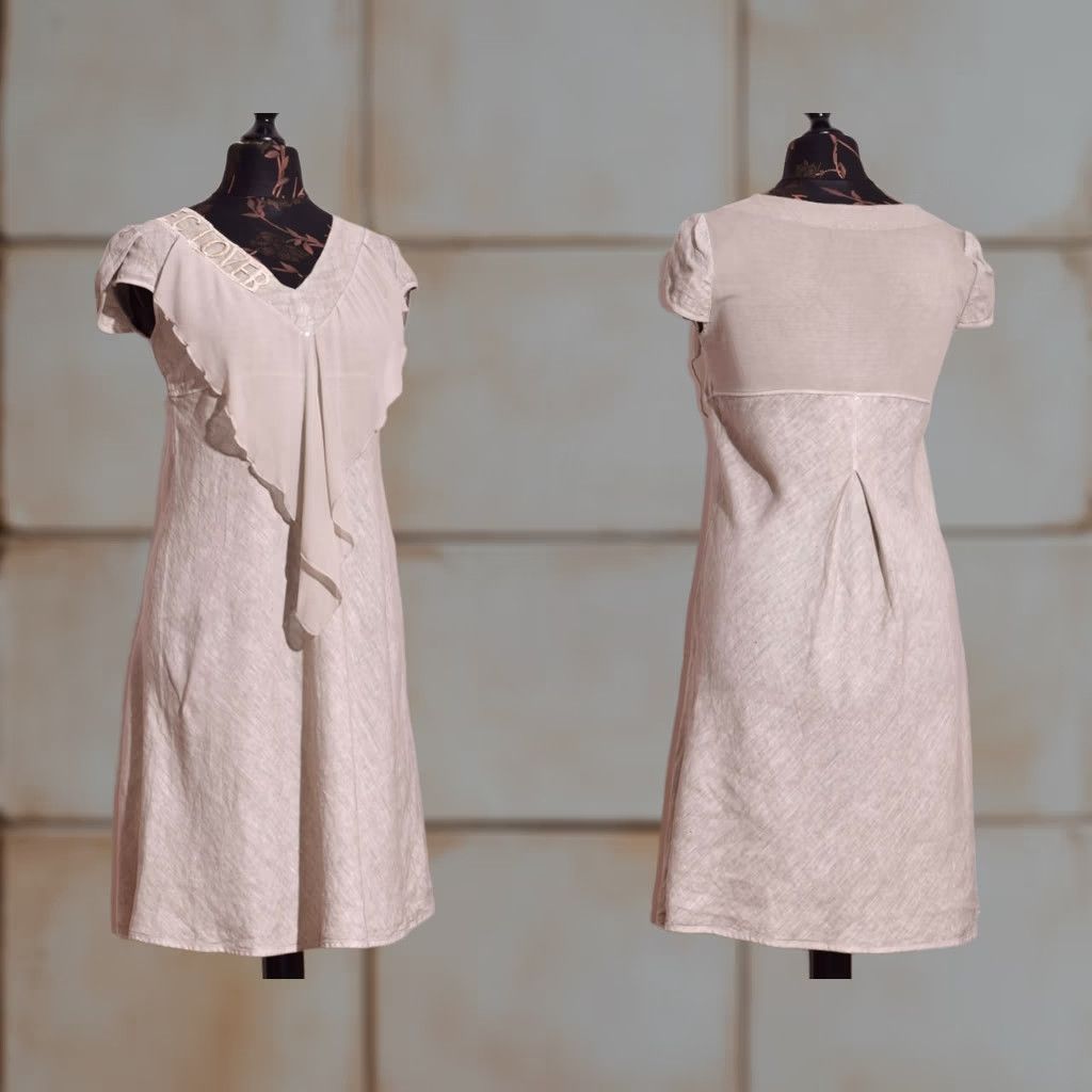 Vintage Elisa Cavaletti Women's Linen Dress Beige V-Neck Ruffles XS Knee Length Summer Casual Shift Sleeveless Vintage? No Size XS / US 0-2 / IT 36-38 - 1 Thumbnail
