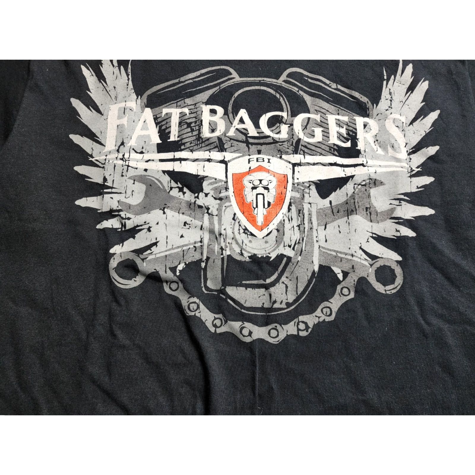 Gildan Mens L Fat Baggers FBI Iowa Motorcycle T Shirt Double Sided Black Cotton Gildan Men Crew Neck Short Sleeve T-Shirt Vintage: No Theme: Motorcycle Size US L / EU 52-54 / 3 - 4 Thumbnail