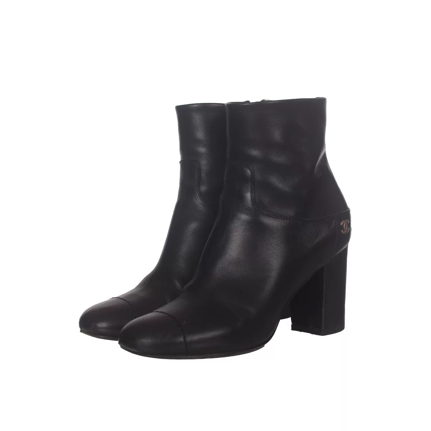 Chanel Chanel Calfskin women's solid block heel short boots Size US 5 / IT 35 - 1 Thumbnail