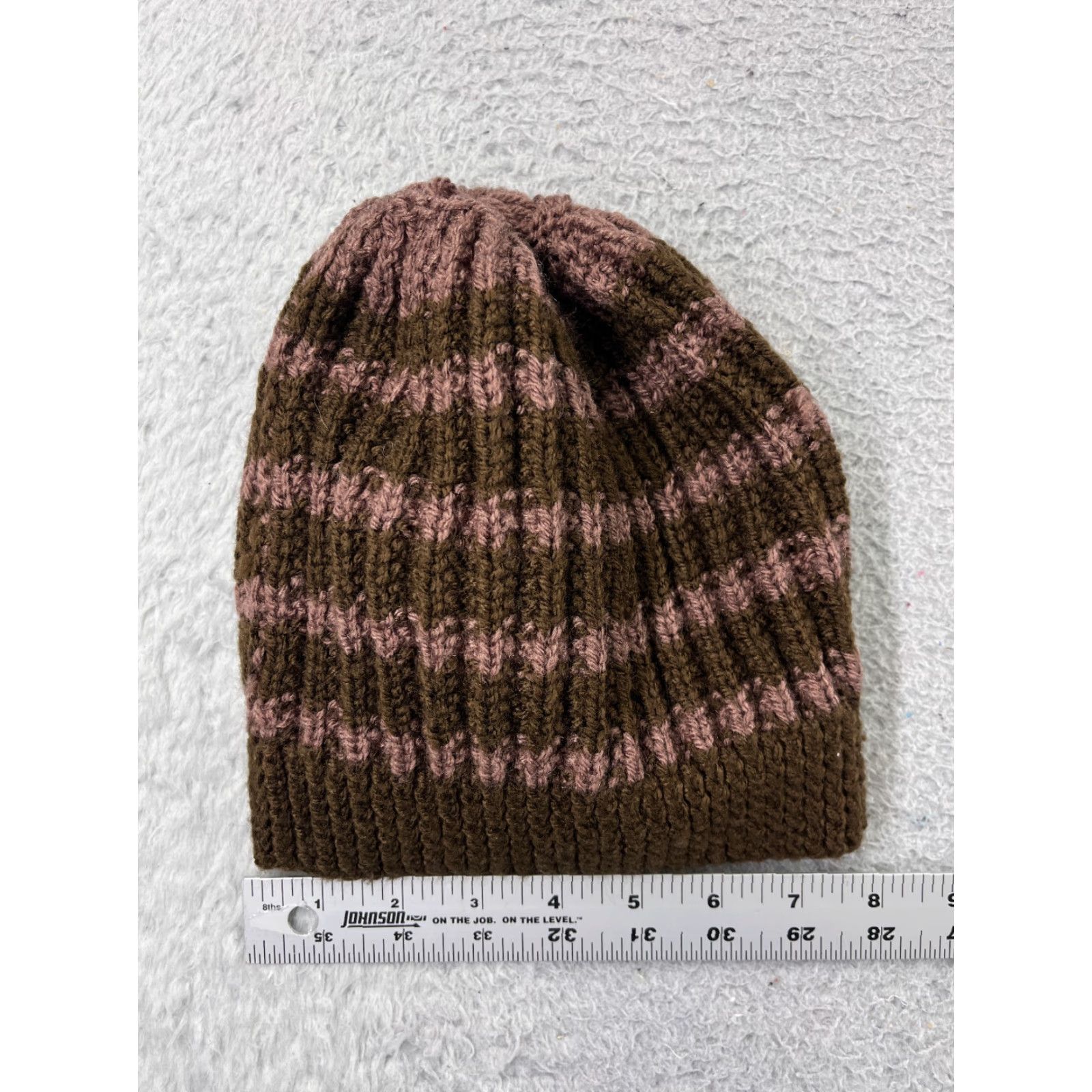 Vintage Beanie Toque Womens One Size Brown Pink Knit Stripe Acrylic Blend Winter Ski Size ONE SIZE - 3 Thumbnail