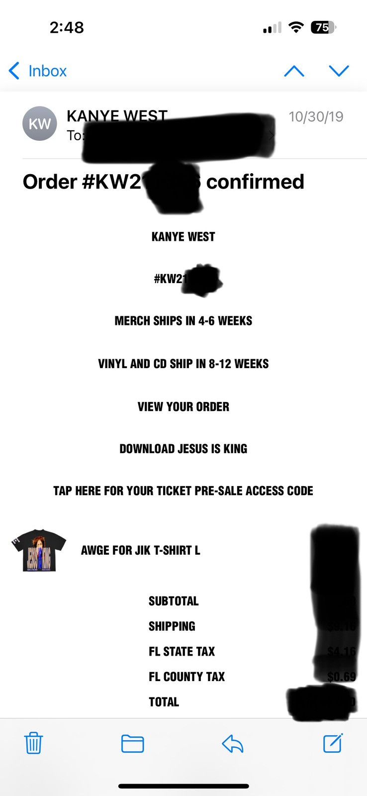 AWGE × Kanye West AWGE Jesus Is King T-Shirt Sunday Service LA Kanye West Size US L / EU 52-54 / 3 - 8 Thumbnail