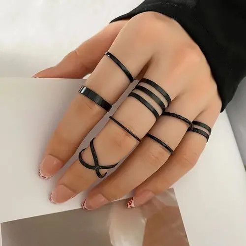 VIBE Kpop Punk Geometric Black Chain Open Ring Size ONE SIZE - 1 Thumbnail