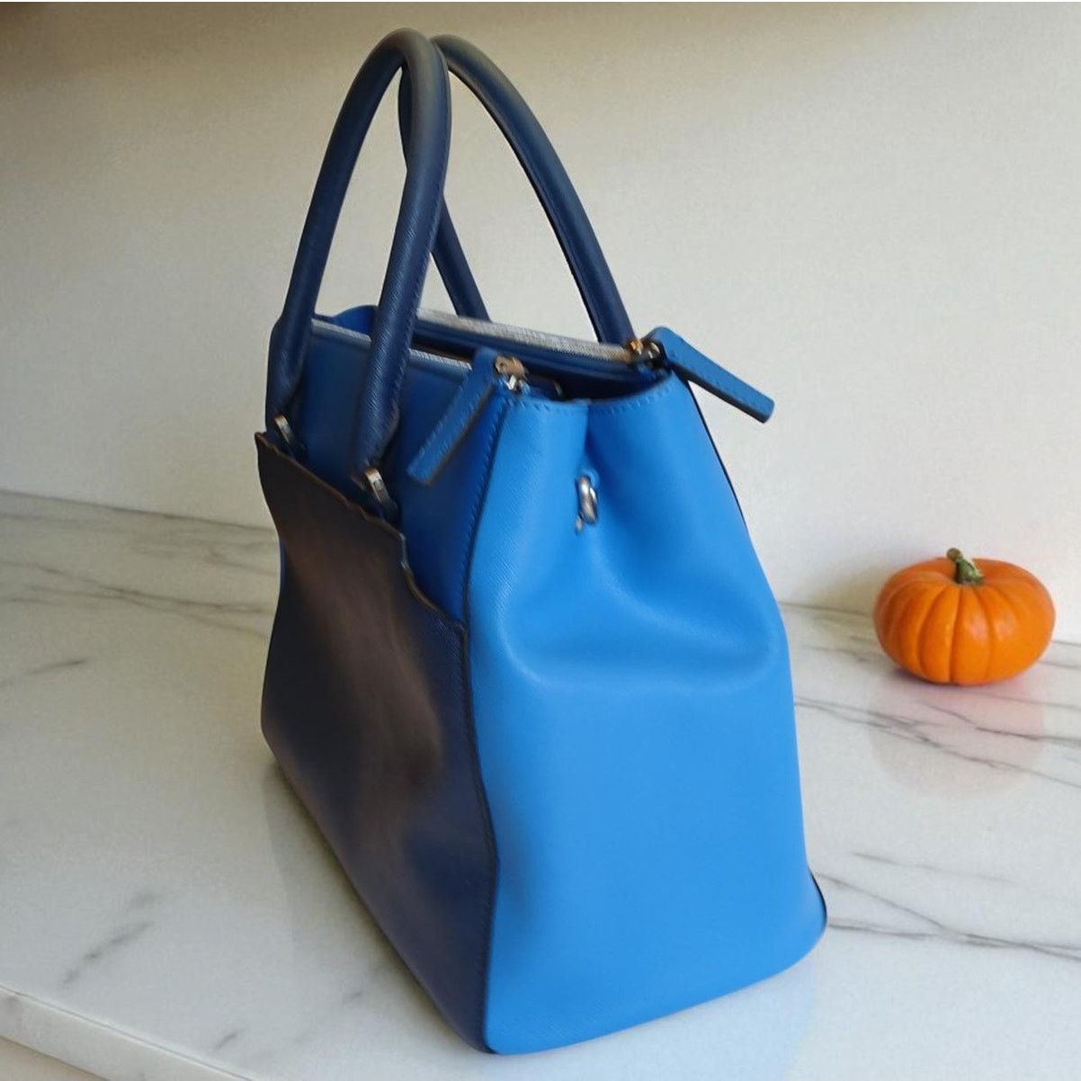 MCM MCM Saffiano Leather Handbag Two-Tone Blue Size ONE SIZE - 4 Thumbnail