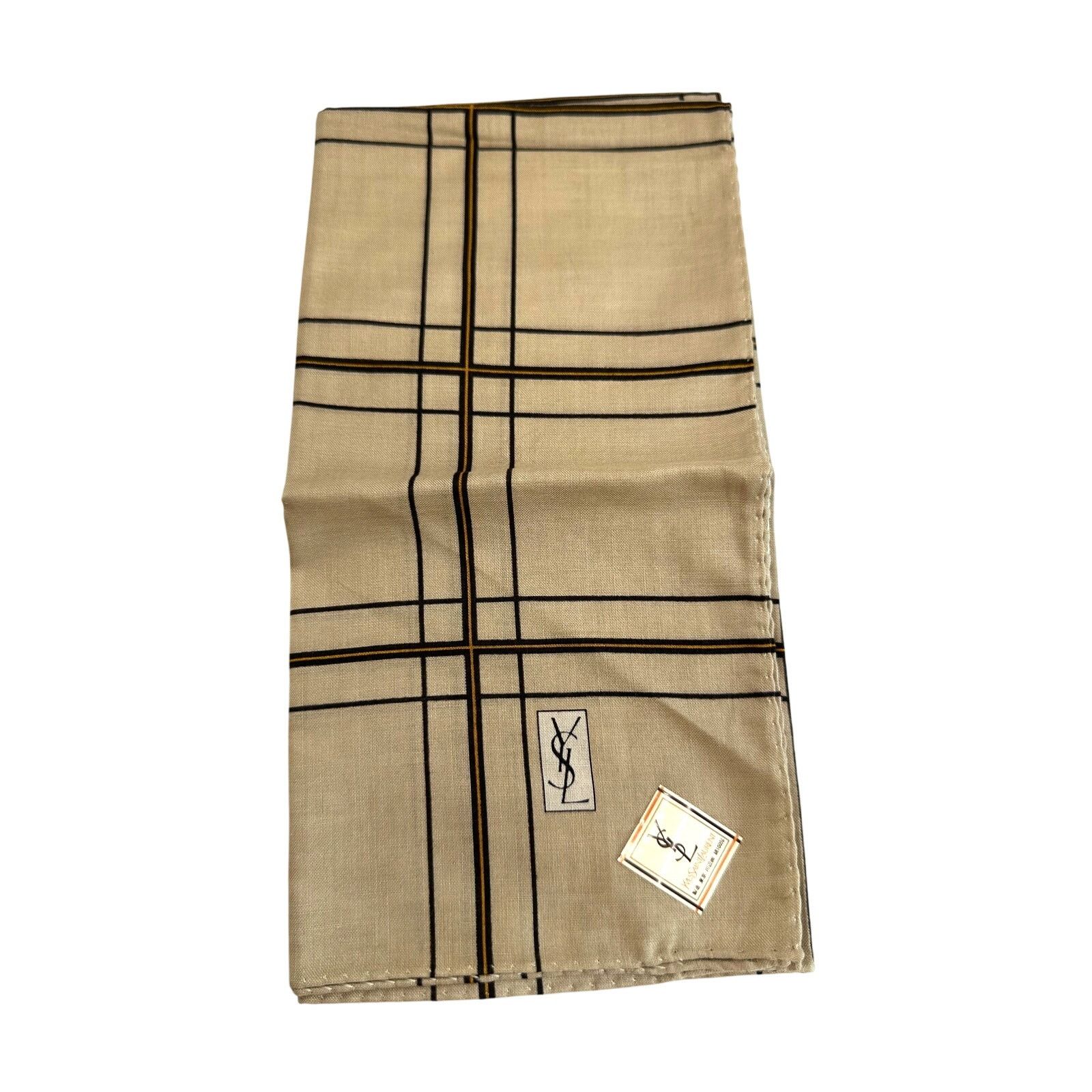 Yves Saint Laurent YSL Yves Saint Laurent Pocket Square Scarf Beige Plaid Size ONE SIZE - 4 Thumbnail