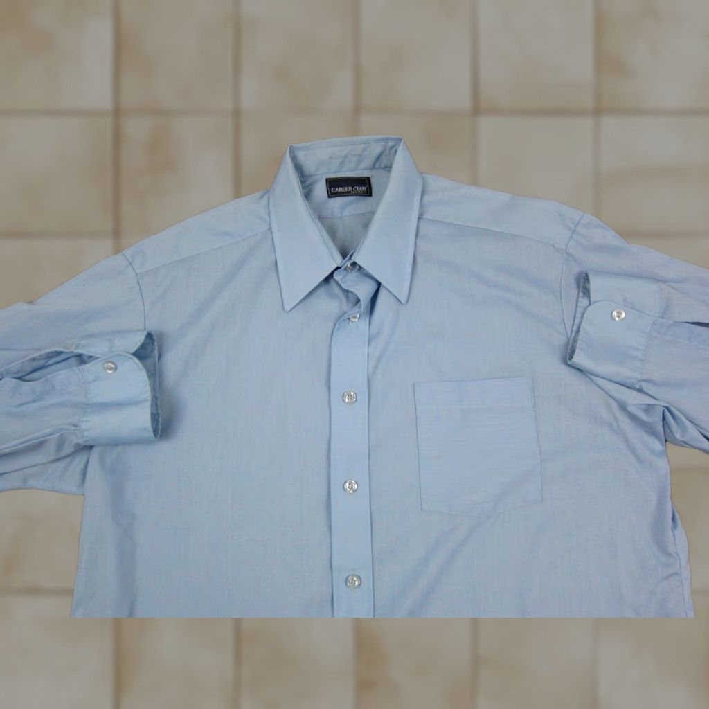 Vintage Career Club Shirt Mens XL Blue 60s 70s Vintage Button-Up Collared Long Sleeve Polyester Cotton Classic Fit, 17 XL Size US XL / EU 56 / 4 - 1 Thumbnail