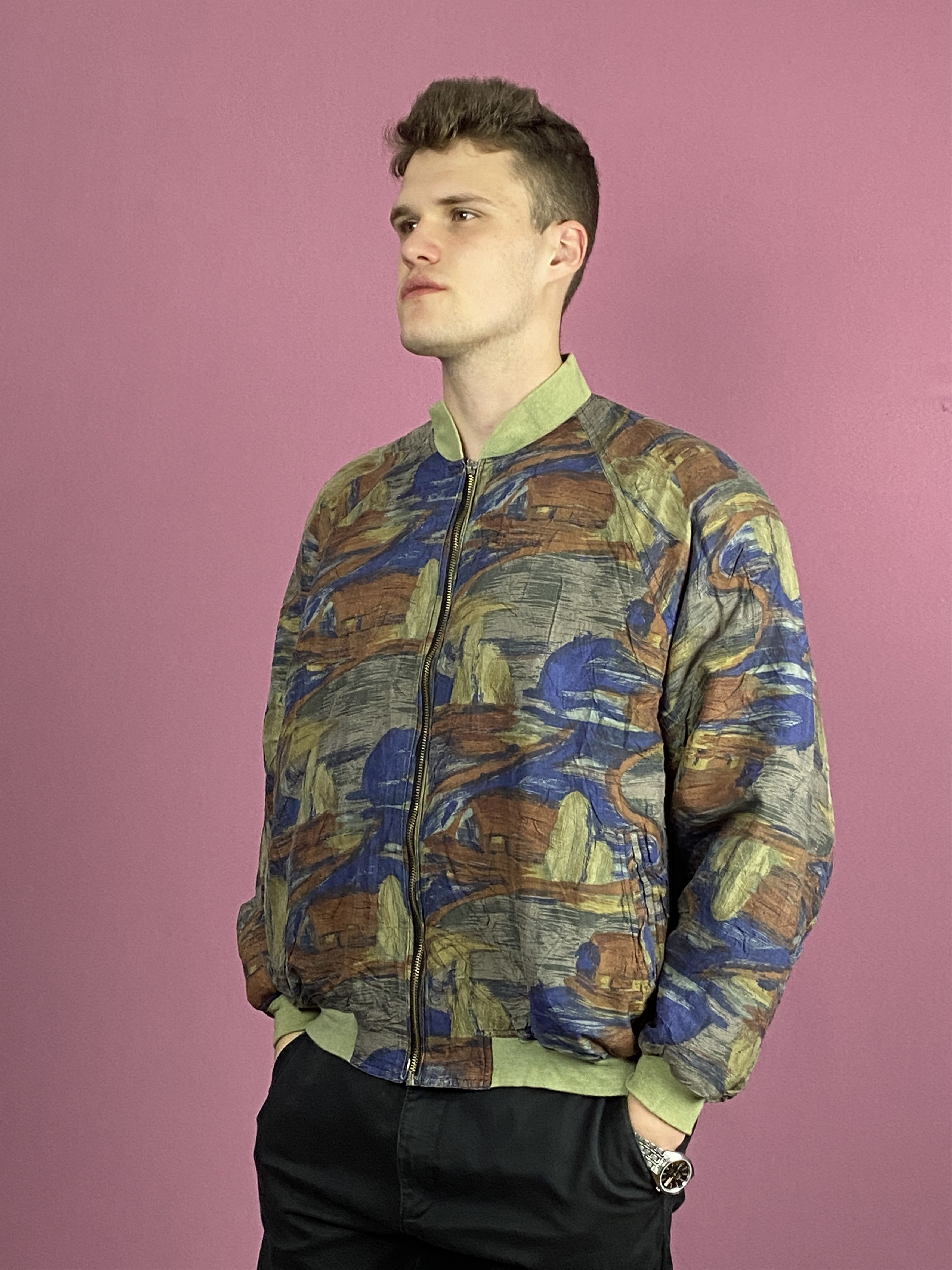 Vintage 90s Silin Vintage Men's Bomber Jacket - L Silk Camo Size US L / EU 52-54 / 3 - 2 Thumbnail