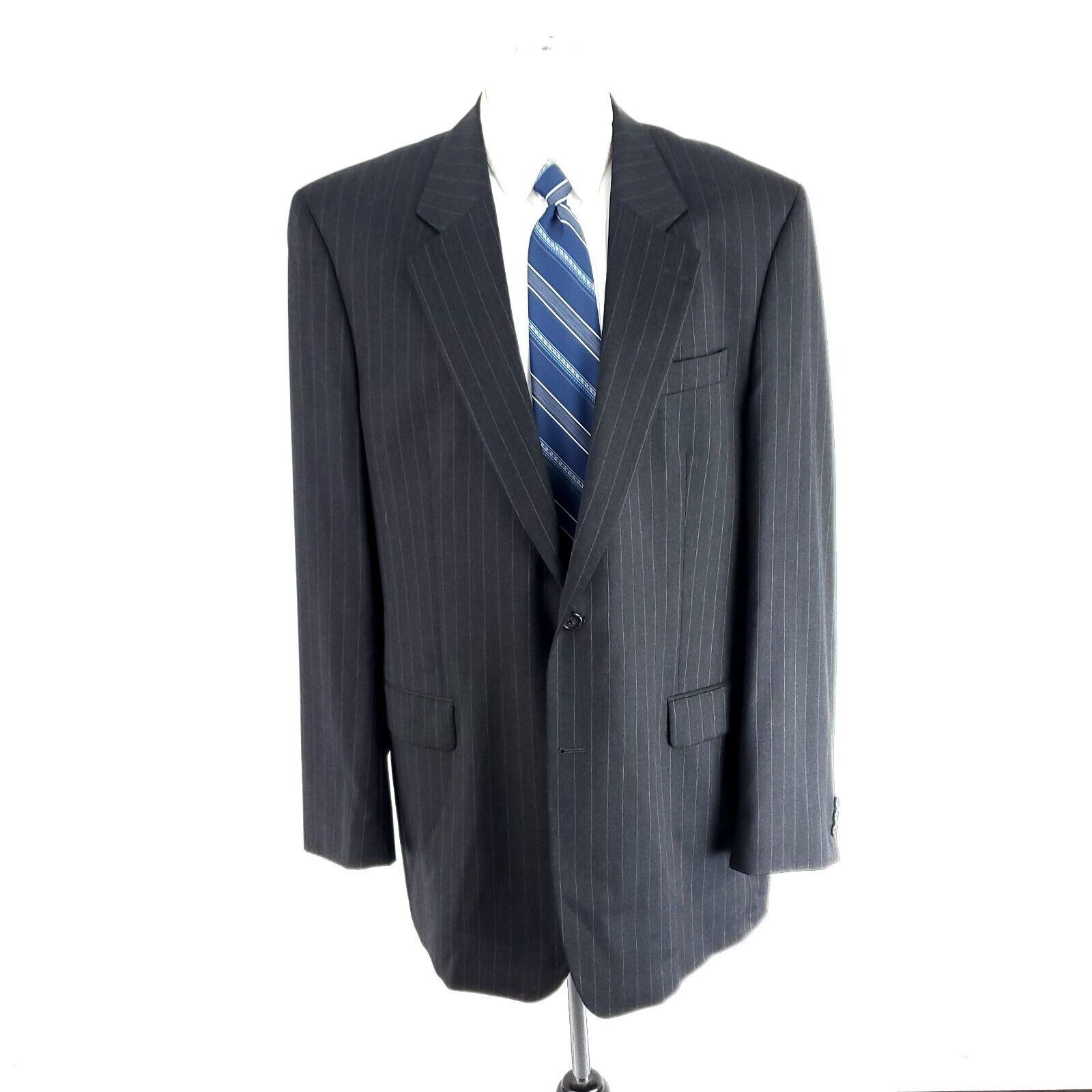 Jack Victor Jack Victor King Ct Wool 2 Button Suit Jacket 46L Gray Strip Size 46L - 3 Thumbnail