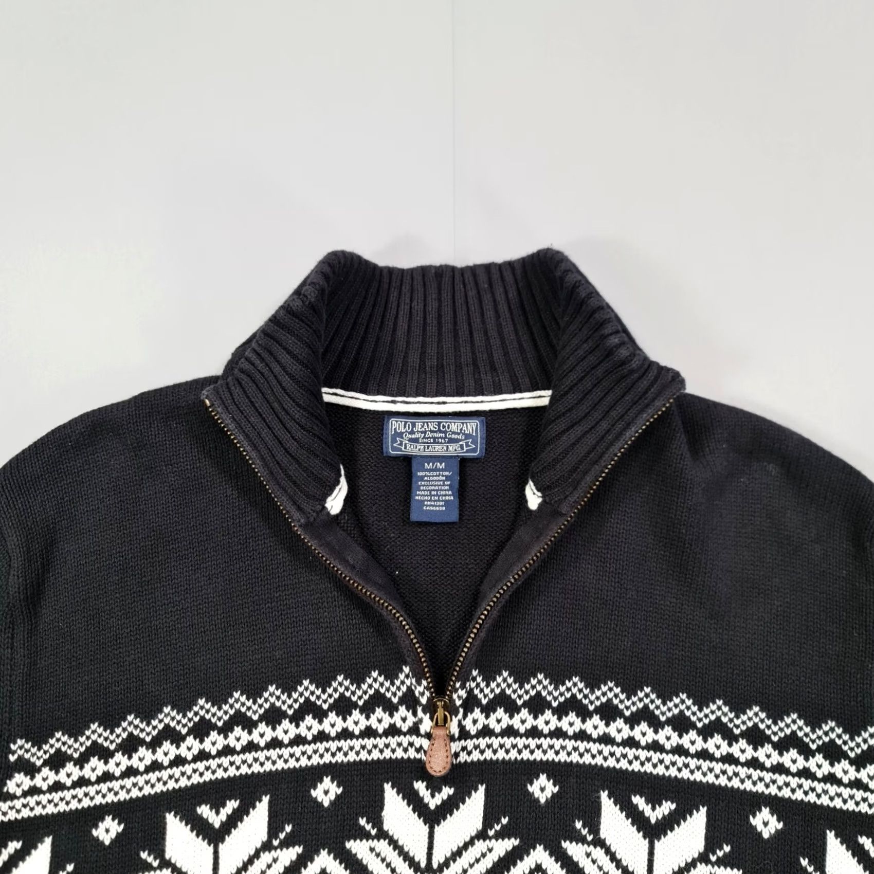 Polo Ralph Lauren Polo Jeans Company Mens Jumper Black Medium Fair Isle Half Zip Mock Pullover Size US M / EU 48-50 / 2 - 2 Thumbnail