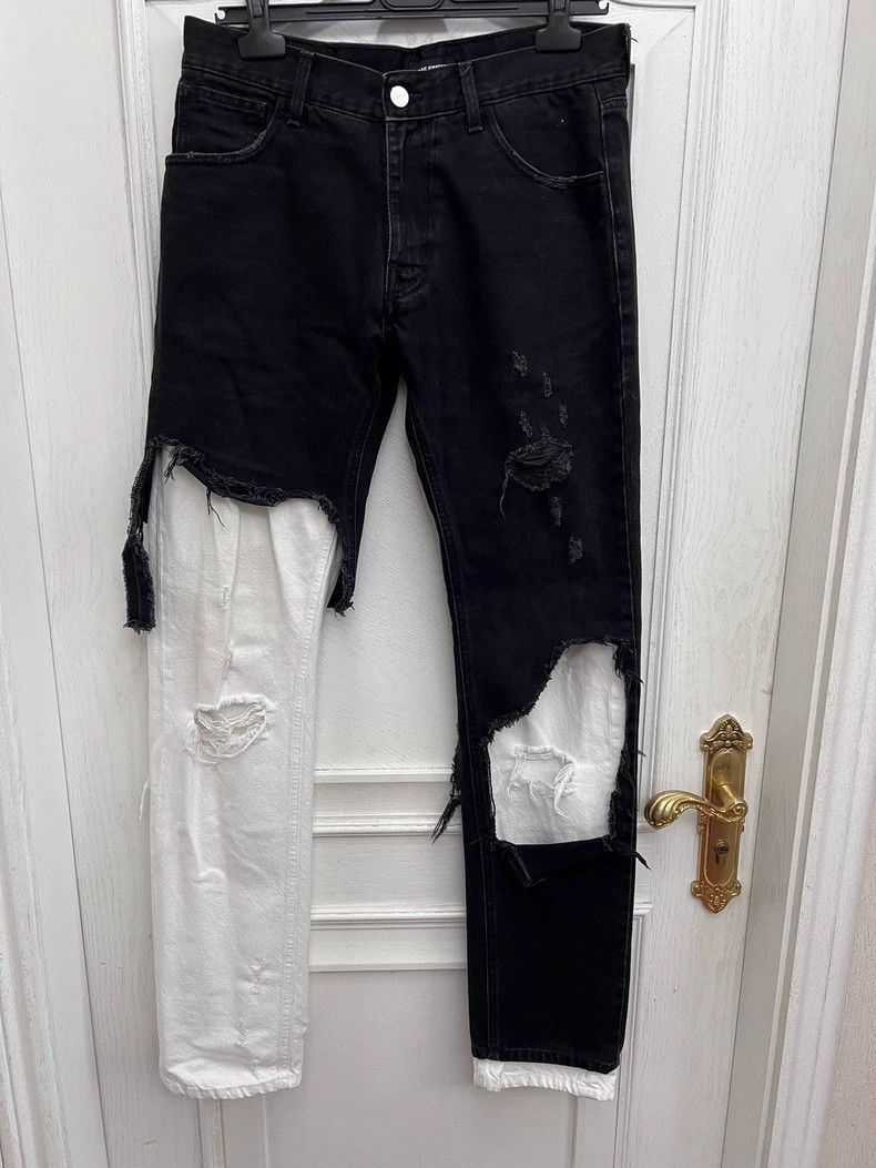 Raf Simons Black and White Distressed Denim Pants-2508