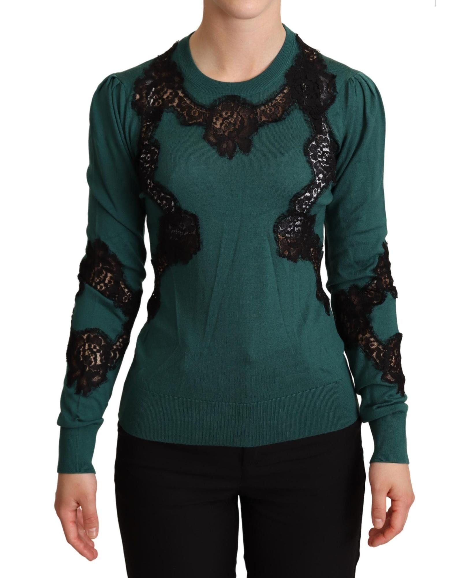 Image of Dolce Gabbana Wool Crewneck Sweater in Green, Women's (Size XS)