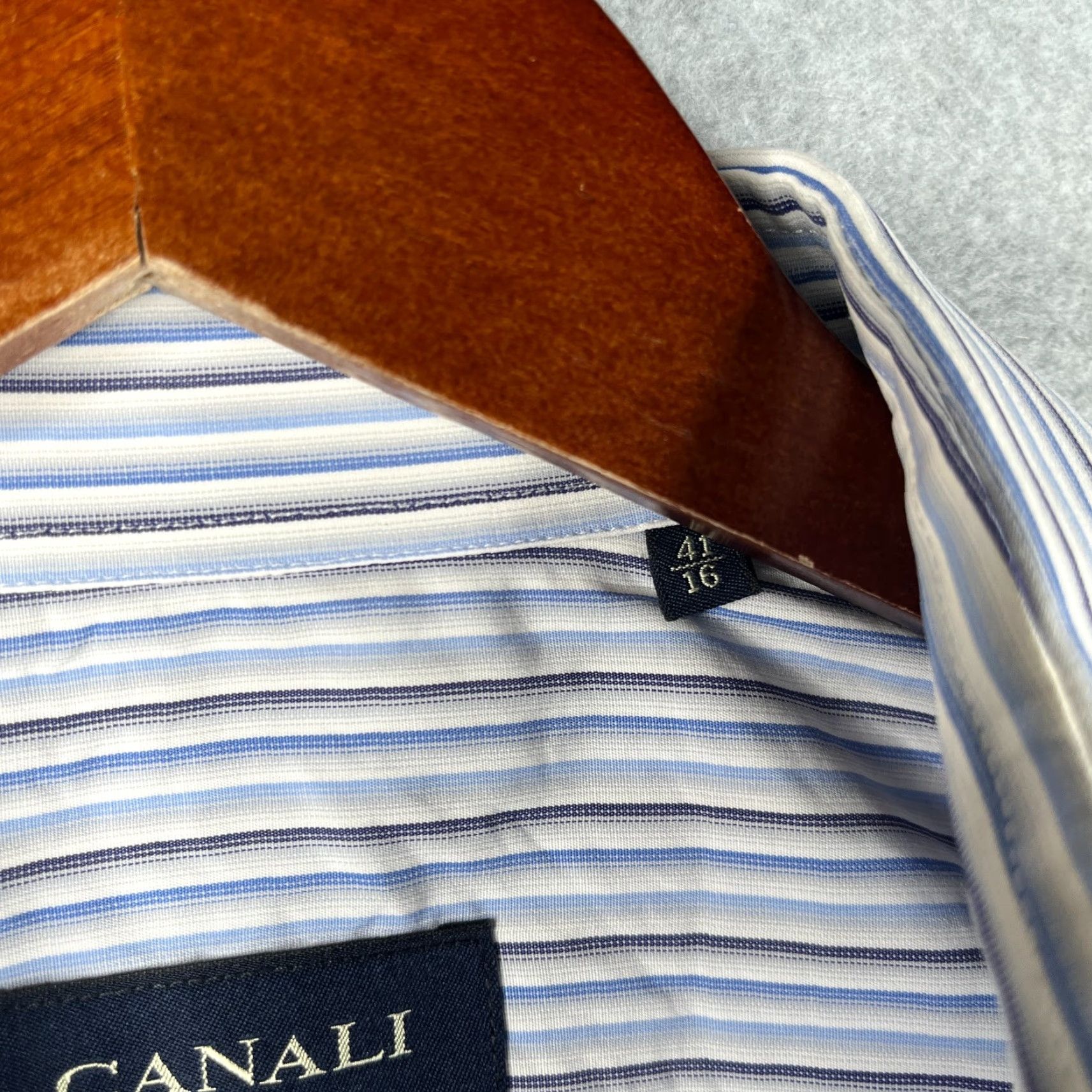 Canali VINTAGE? No. Canali Shirt16 Blue Striped Casual Button Up Long Sleeve Mens Made In Italy Size US L / EU 52-54 / 3 - 5 Thumbnail