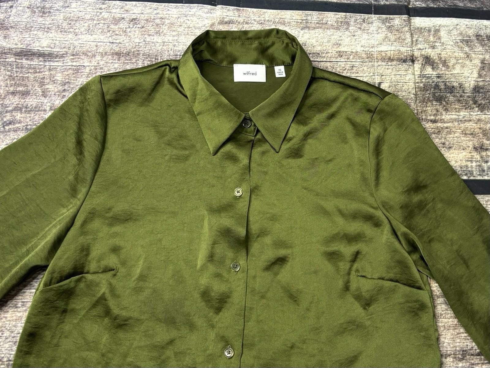 Aritzia Aritzia Wilfred Top Women XS Satin Green Shirt Career Collar Size XS / US 0-2 / IT 36-38 - 4 Thumbnail