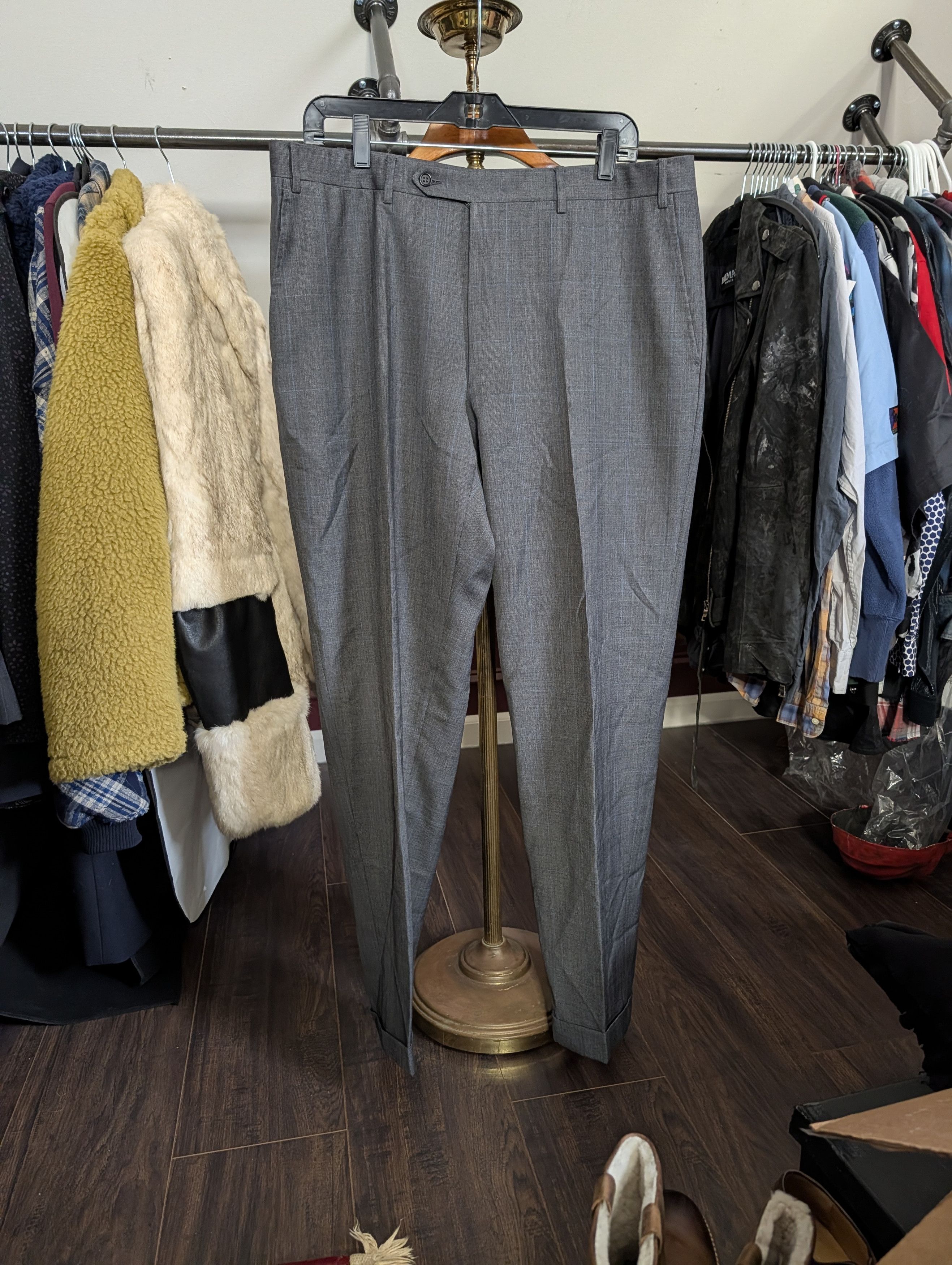 Canali Gray plaid cuffed Woolmark wool Italian trousers 37" Size US 37 - 1 Thumbnail