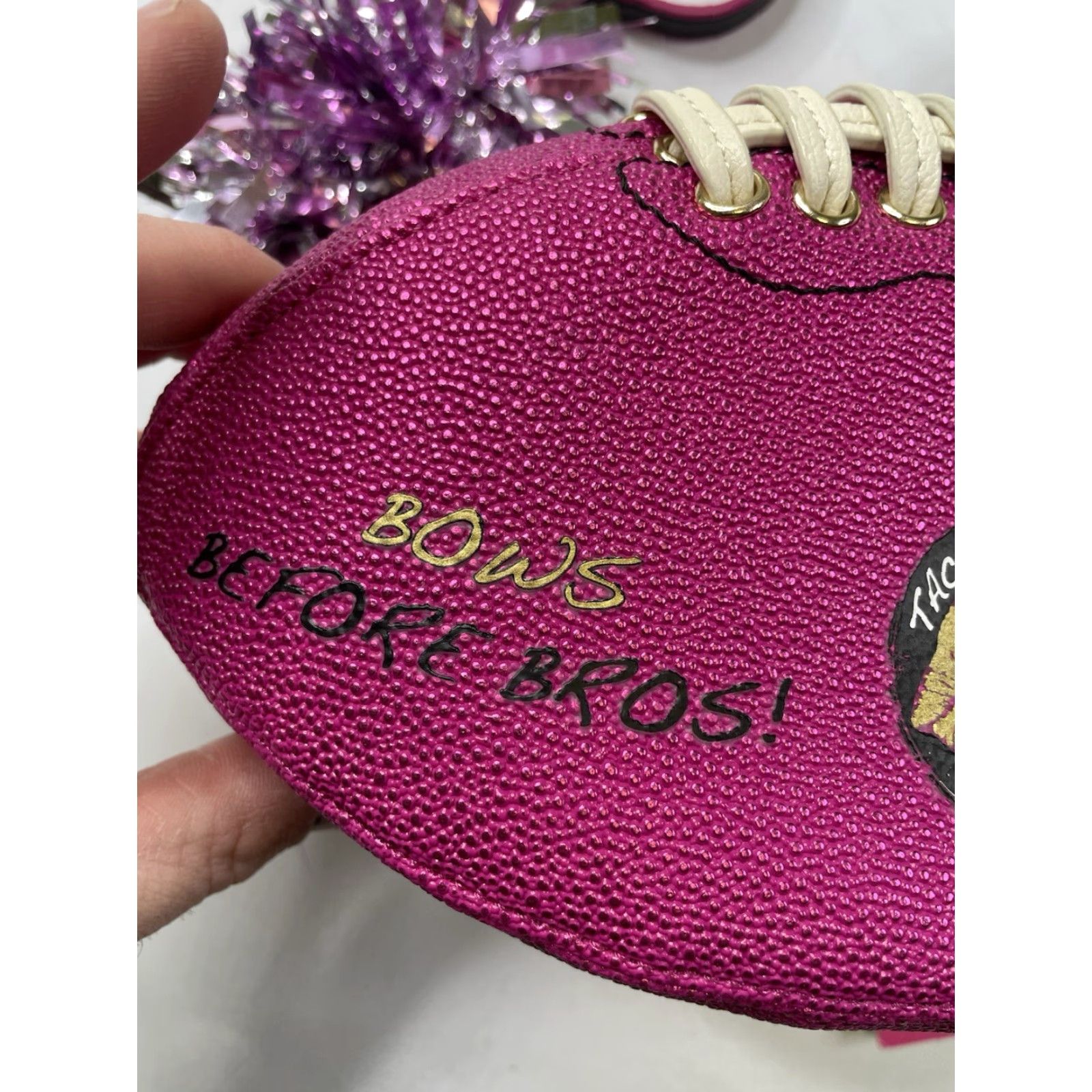 Betsey Johnson Betsey Johnson What a score! Crossbody Football Pink Pom Pom Purse bag Women Pink Faux Leather Crossbody Bag Size ONE SIZE - 3 Thumbnail