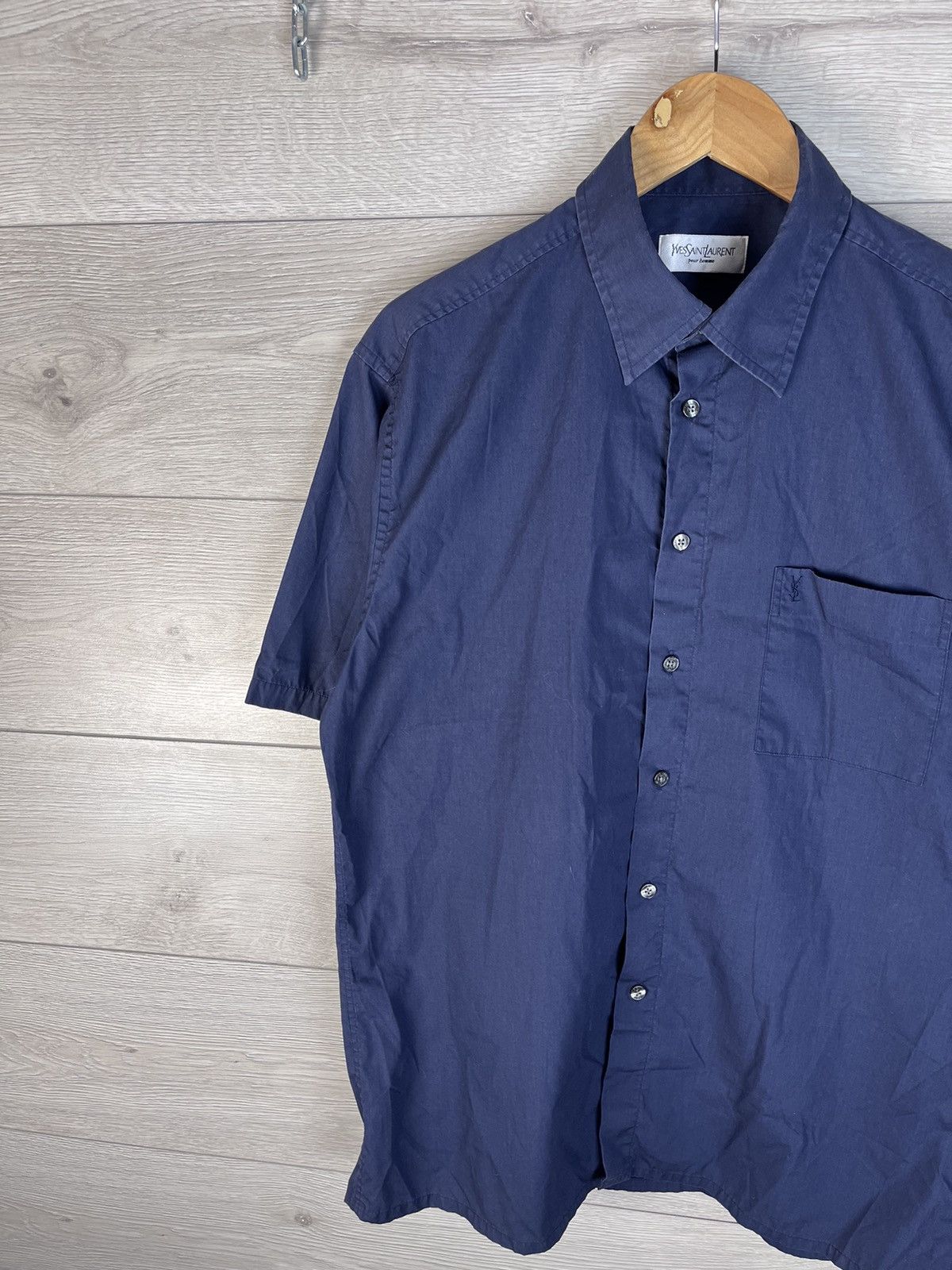 Yves Saint Laurent Men's Button Down Shirt YSL size L cotton 100% blue Size US L / EU 52-54 / 3 - 3 Thumbnail