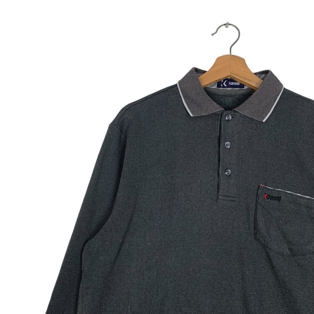 Japanese Brand KANSAI Single Pocket Long Sleeve Polo Shirt #0303-C14 Size US M / EU 48-50 / 2 - 7 Thumbnail