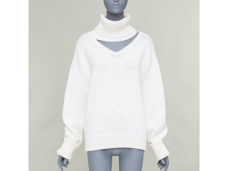 MONSE MONSE 100% wool cream deconstructed cut out turtleneck sweater XS Size S / US 4 / IT 40 - 1 Thumbnail