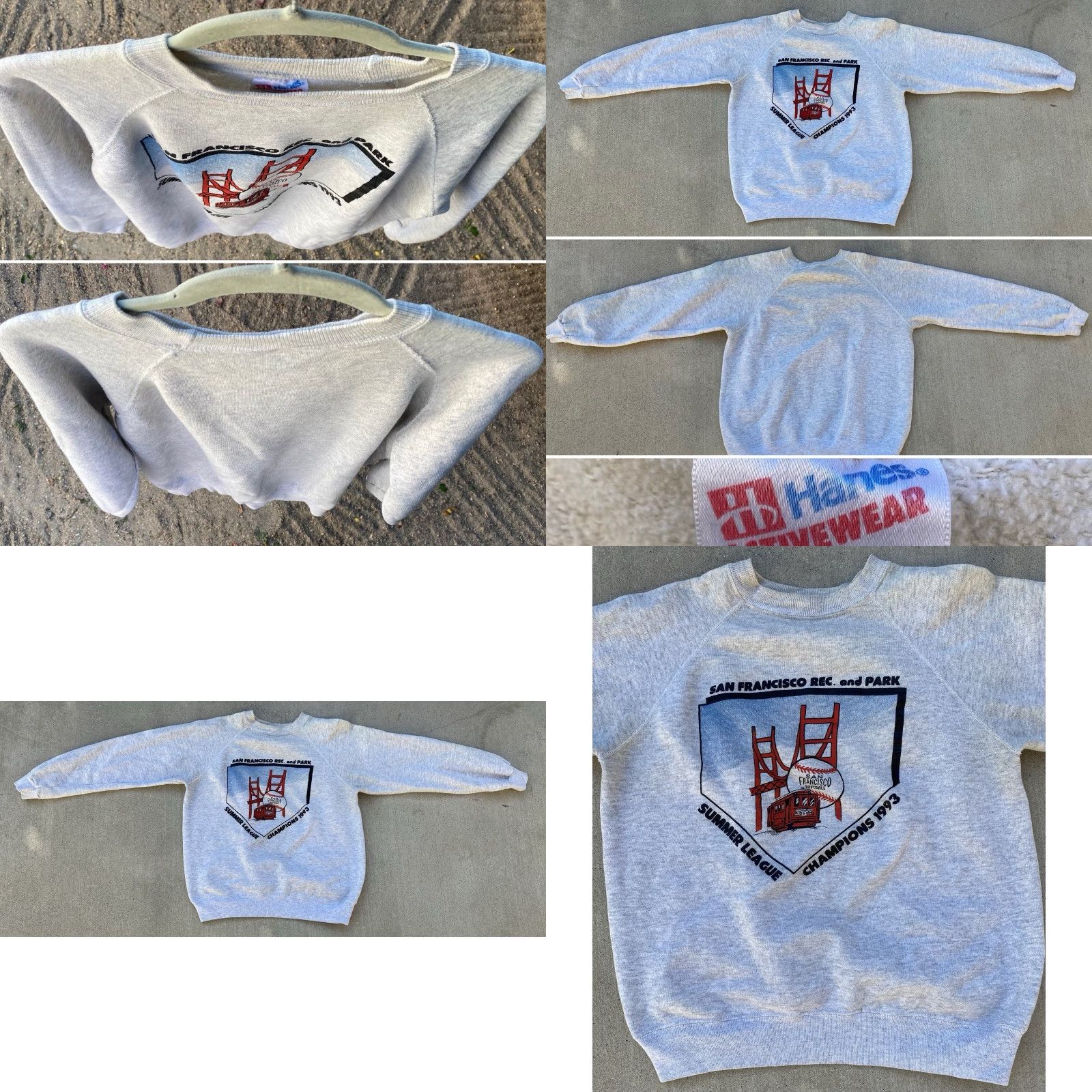 Hanes VINTAGE Hanes Sweatshirt San Francisco Rec. and Park Summer League Champions 1993 Graphic Print Gray L Men Size US L / EU 52-54 / 3 - 9 Thumbnail