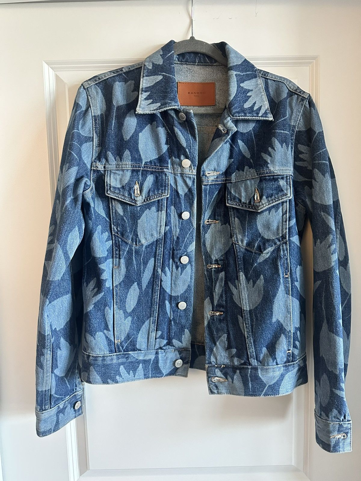 Flower Print Denim Jacket Sandro Sz Small