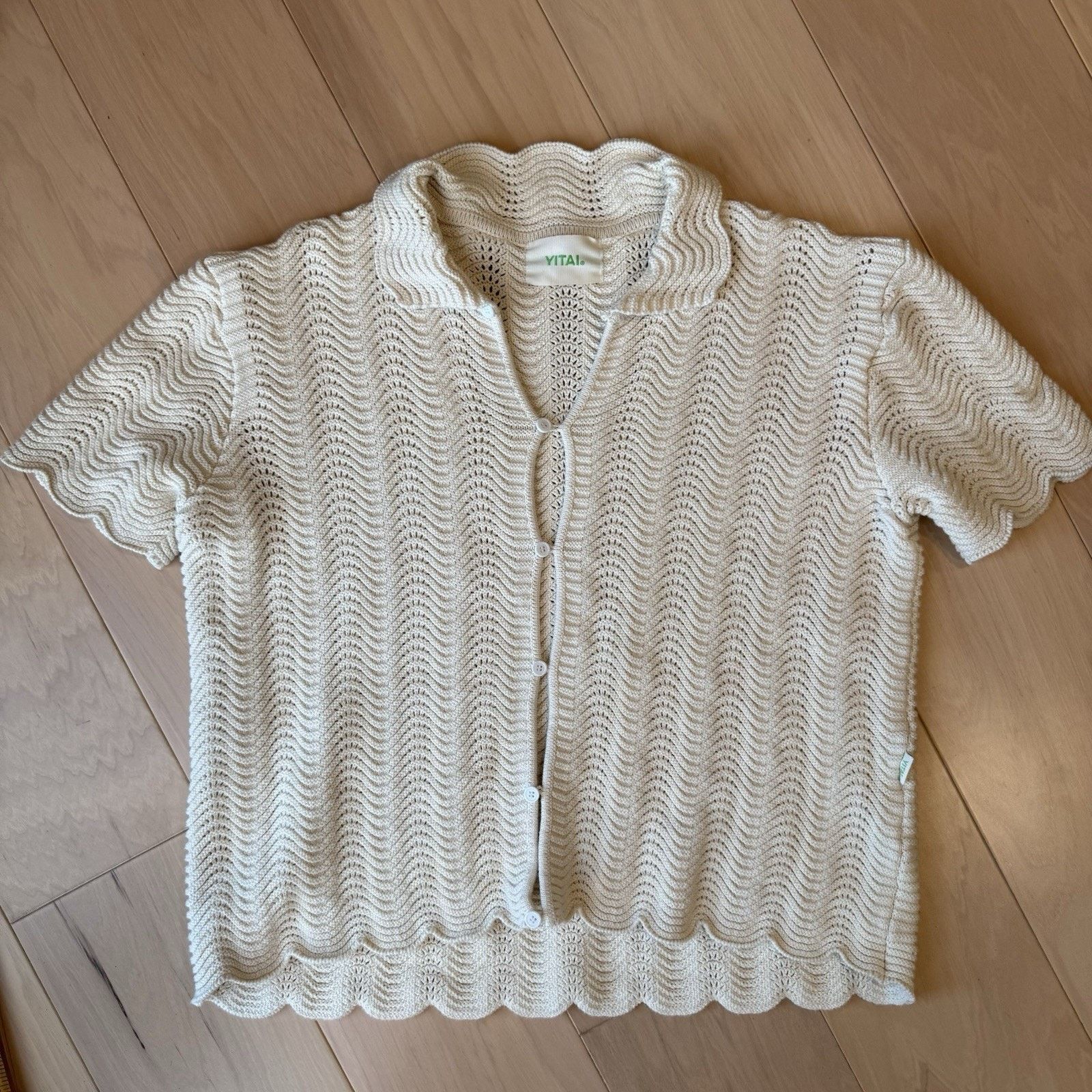 YITAI Yitai Shirt M Cream Knit Shale Stitch Button Up Minimalist Size US M / EU 48-50 / 2 - 2 Thumbnail