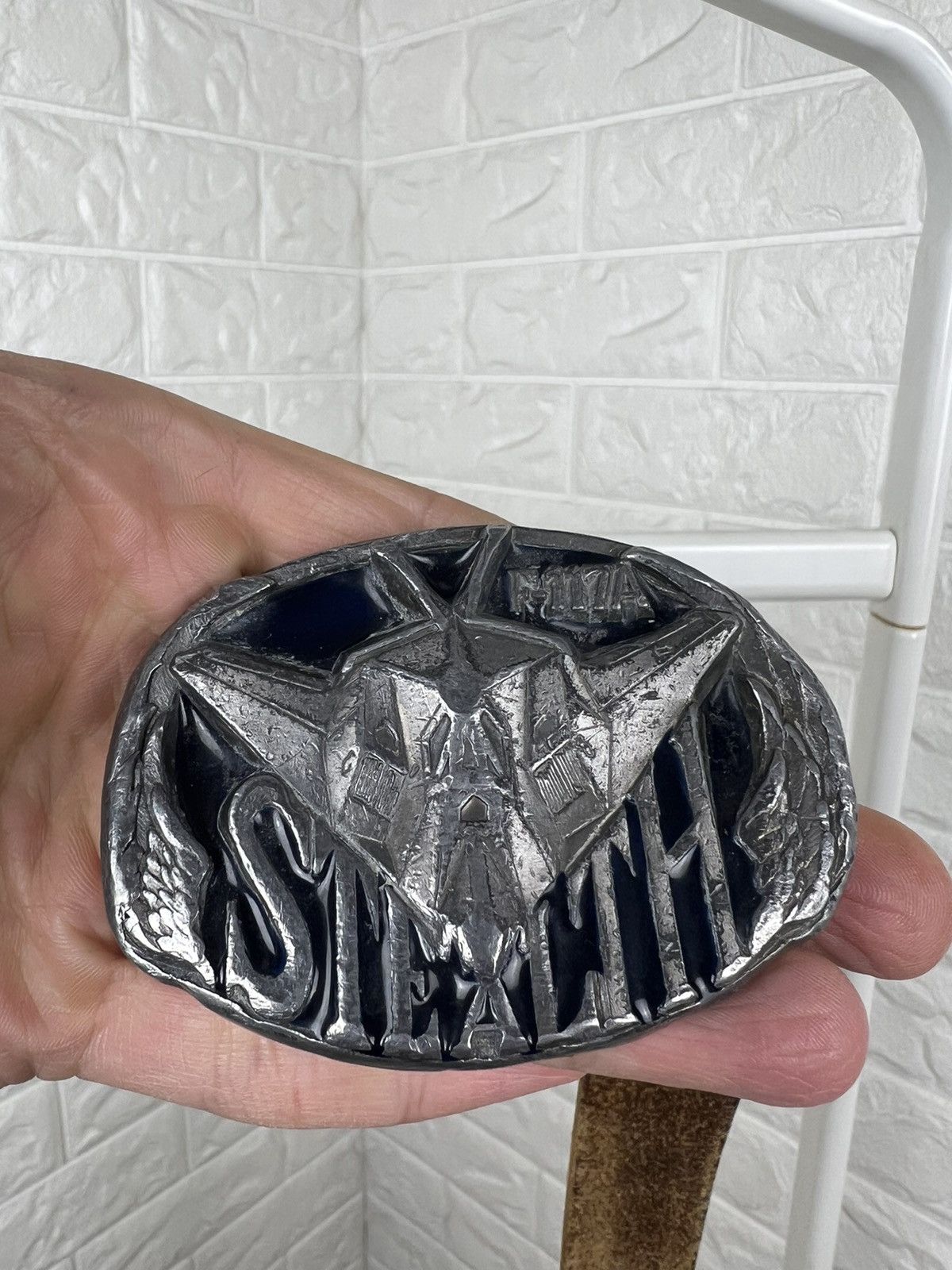 Leather × Vintage Usaf Stealth F-117a Nighthawk Aviation Bronze Belt Buckle Size ONE SIZE - 3 Thumbnail