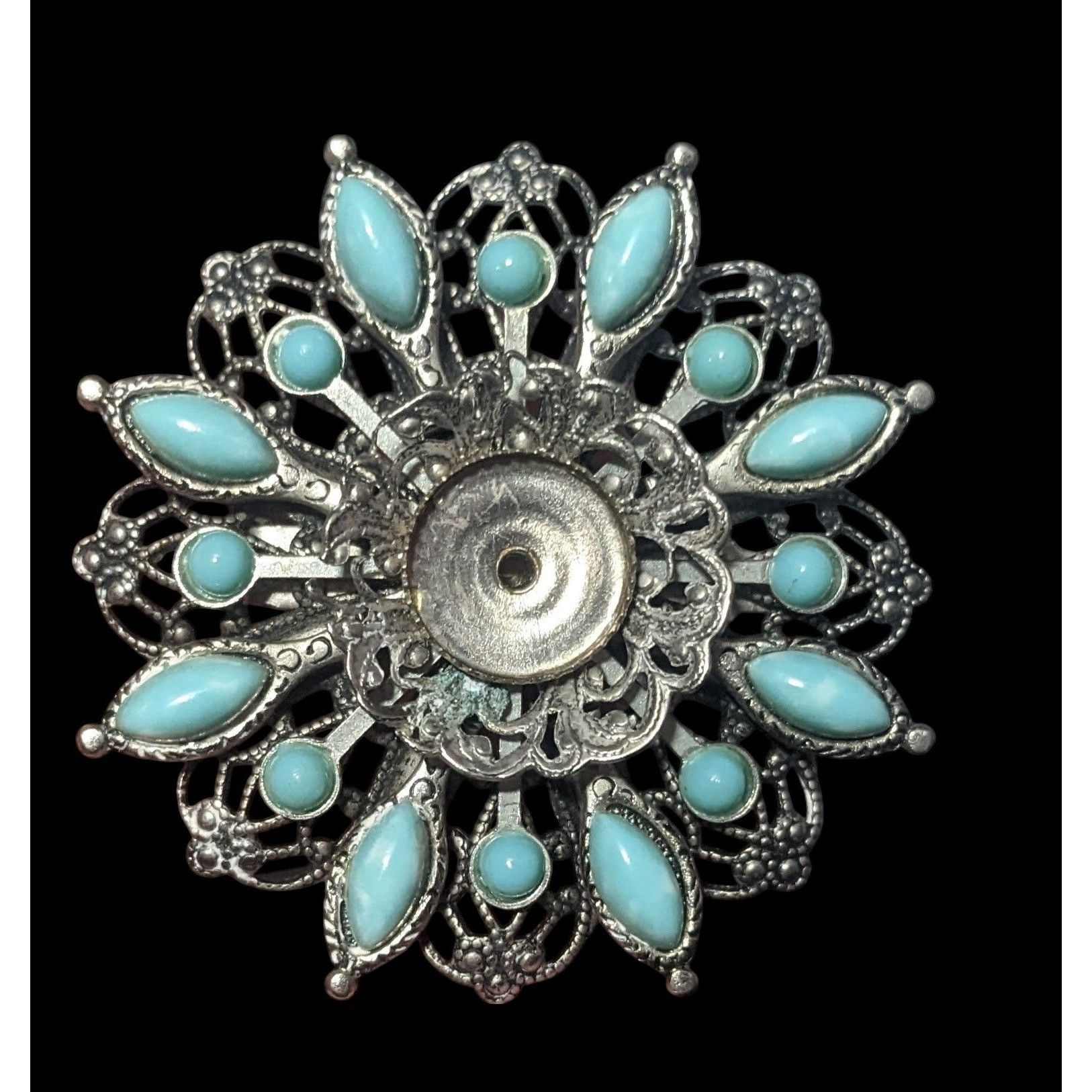 Other Vintage Floral Turquoise And Silver Tone Filigree Brooch Size ONE SIZE - 3 Thumbnail