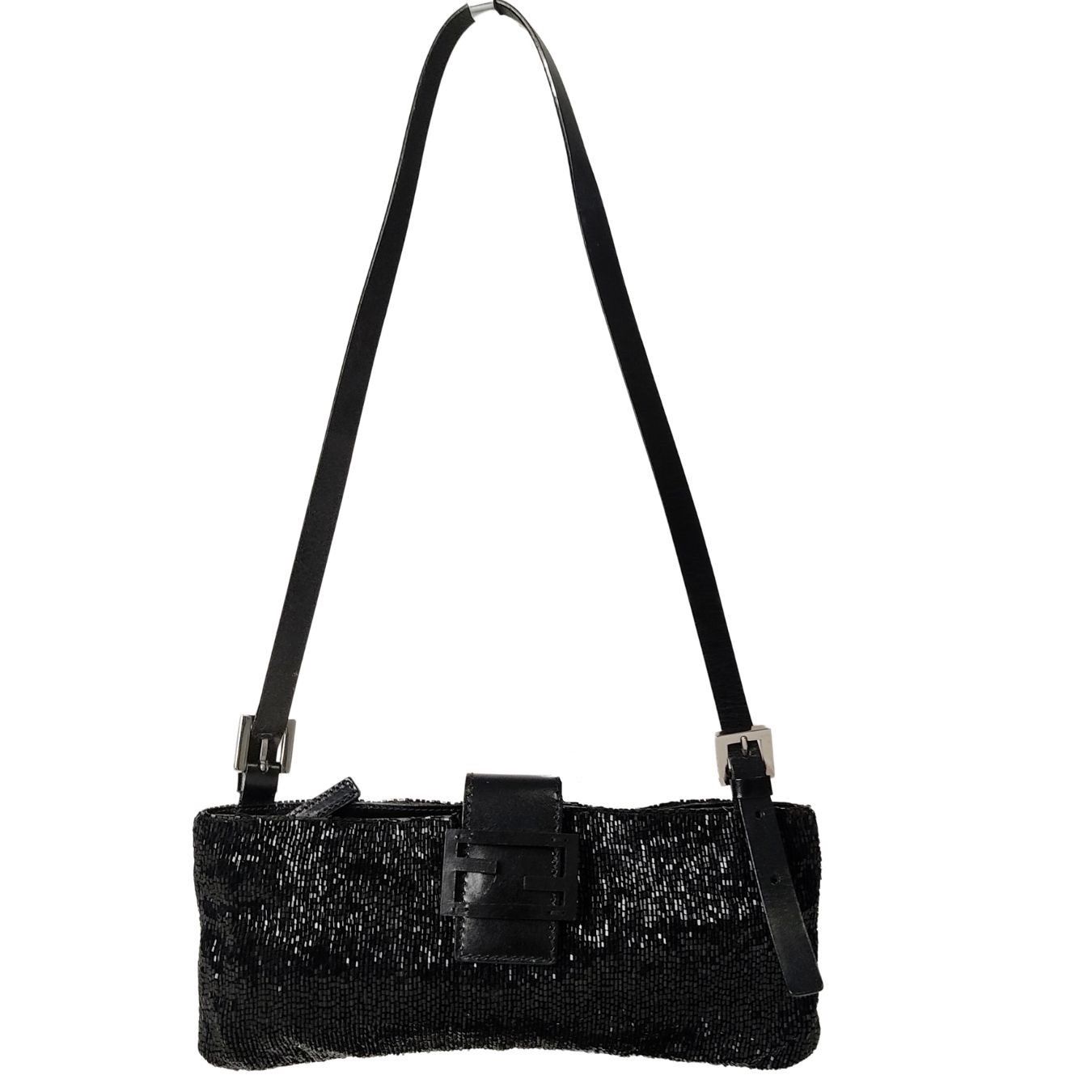 image of Fendi Baguette Shoulder Bag In Coral And Black Leather, Women's