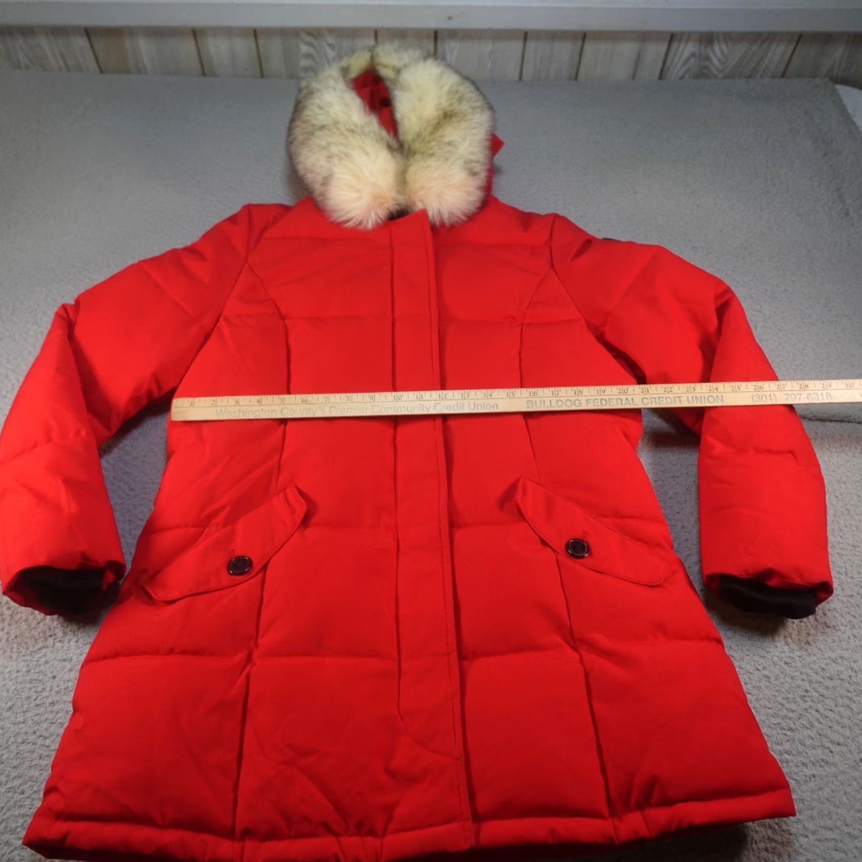 Vintage MOLEMSX Coat Womens XL Red Hooded Insulated Parka Faux Fur Trim Quilted Size XL / US 12-14 / IT 48-50 - 6 Thumbnail