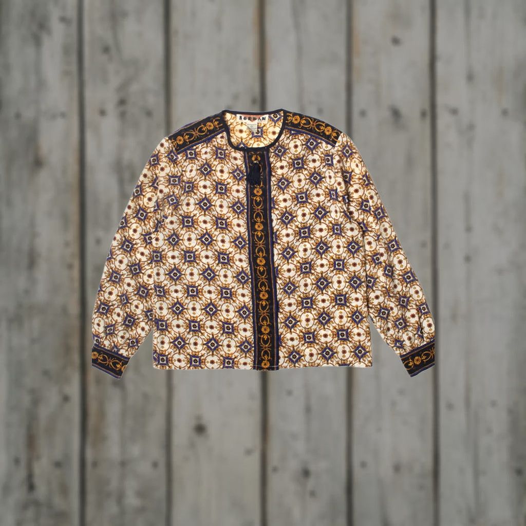 Jordan Brand VINTAGE Jordan Petite Gold Patterned Button Up Top Large Boho Top Ladies Mens? Size L / US 10 / IT 46 - 1 Thumbnail