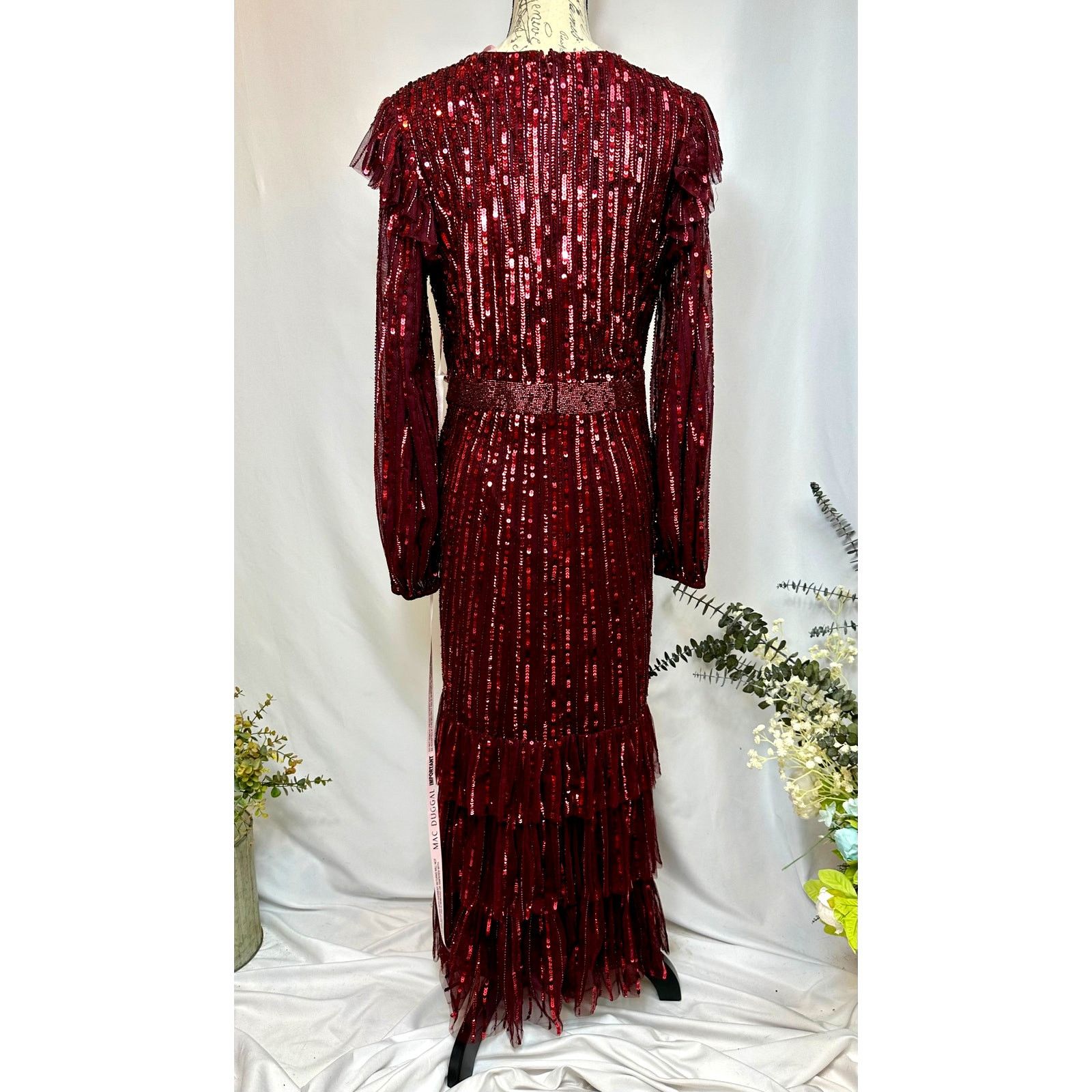 Other Mac Duggal Long Sleeve Ruffle Detail Sequin Dress Red 12 Size XL / US 12-14 / IT 48-50 - 19 Thumbnail