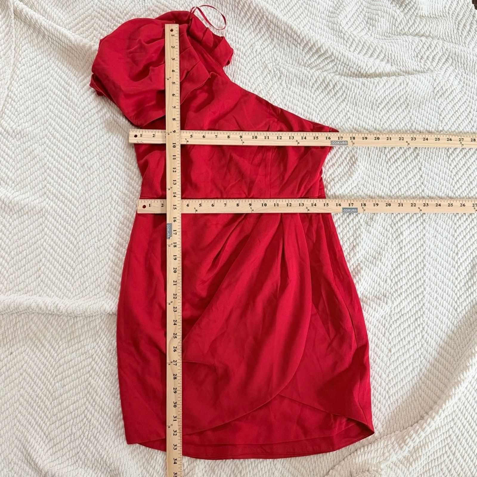 Other Do+Be Red One-Shoulder Puffed pleated Cocktail Dress large Size L / US 10 / IT 46 - 7 Thumbnail