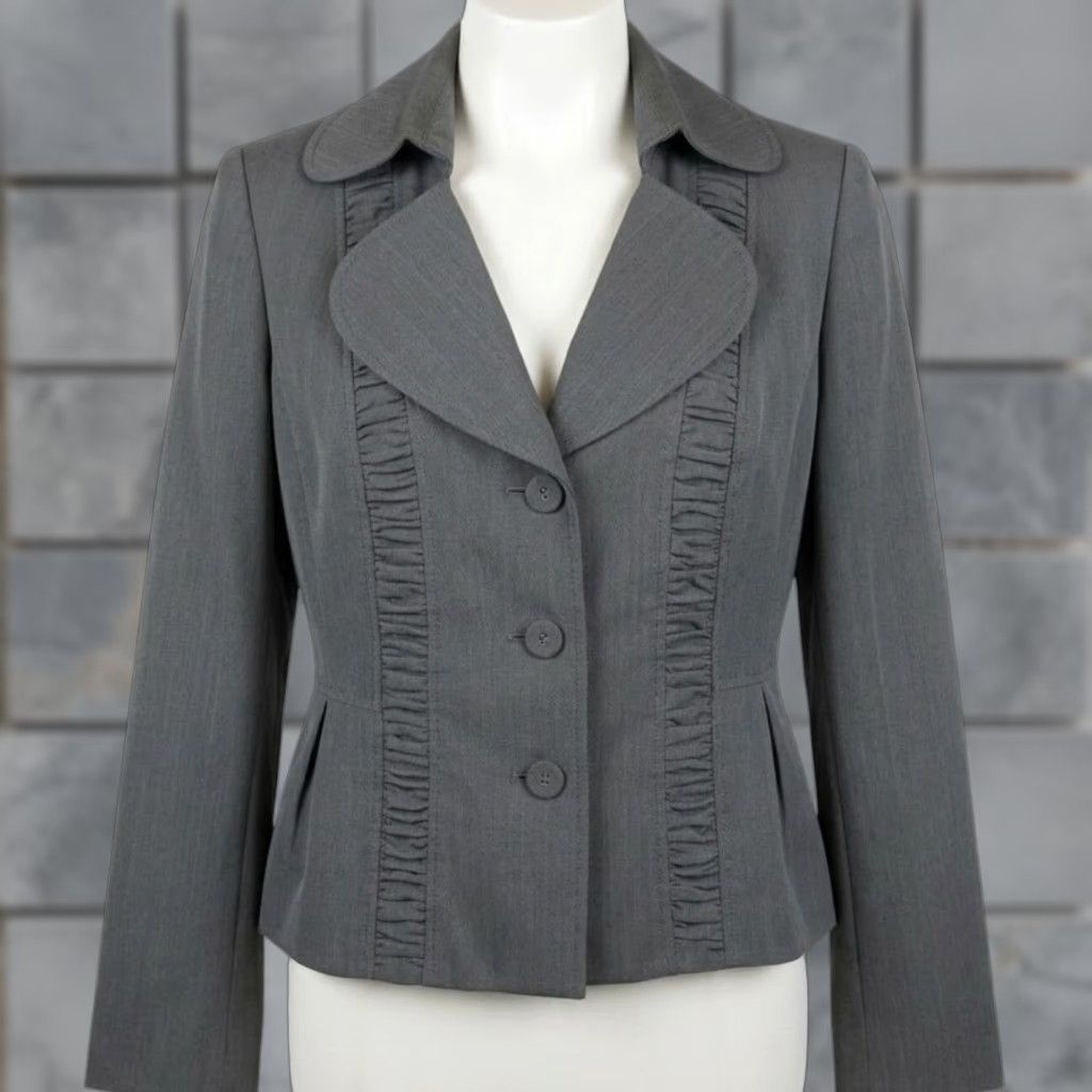 CO Nine & Co Blazer Womens Size 10 Gray Button Up Business Casual Office Career STAIN - Vintage? Size L / US 10 / IT 46 - 1 Thumbnail