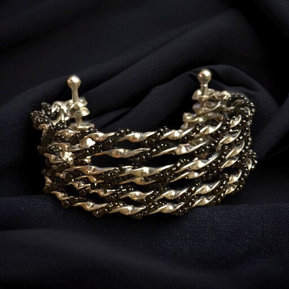 Other Silver tone and black stacked twisted cuff bangle bracelet Size ONE SIZE - 1 Thumbnail