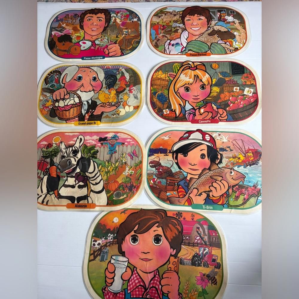 Designer Set of 7 Vintage Passe-Partout Canada Retro TV Placemats Size ONE SIZE - 2 Thumbnail
