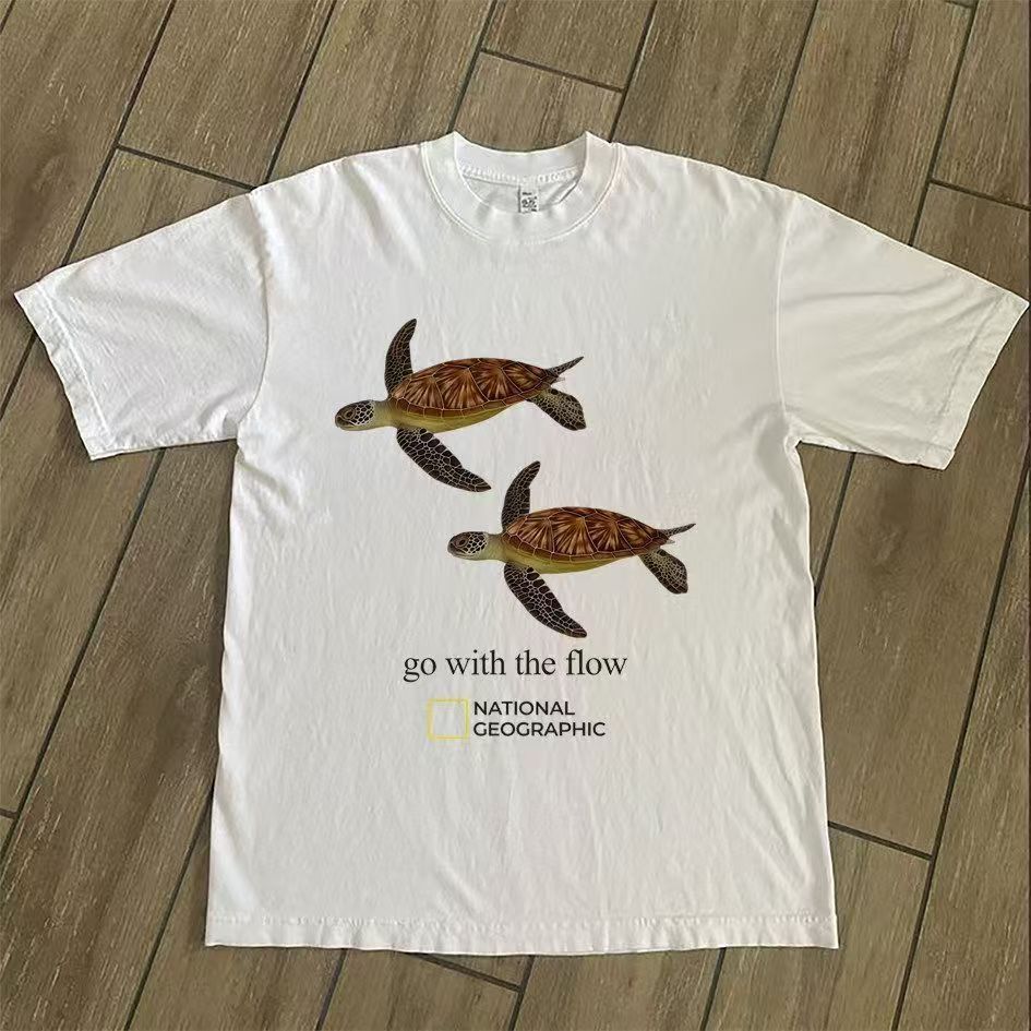 Vintage White Casual Retro T-Shirt with Turtle Print Size US M / EU 48-50 / 2 - 2 Thumbnail
