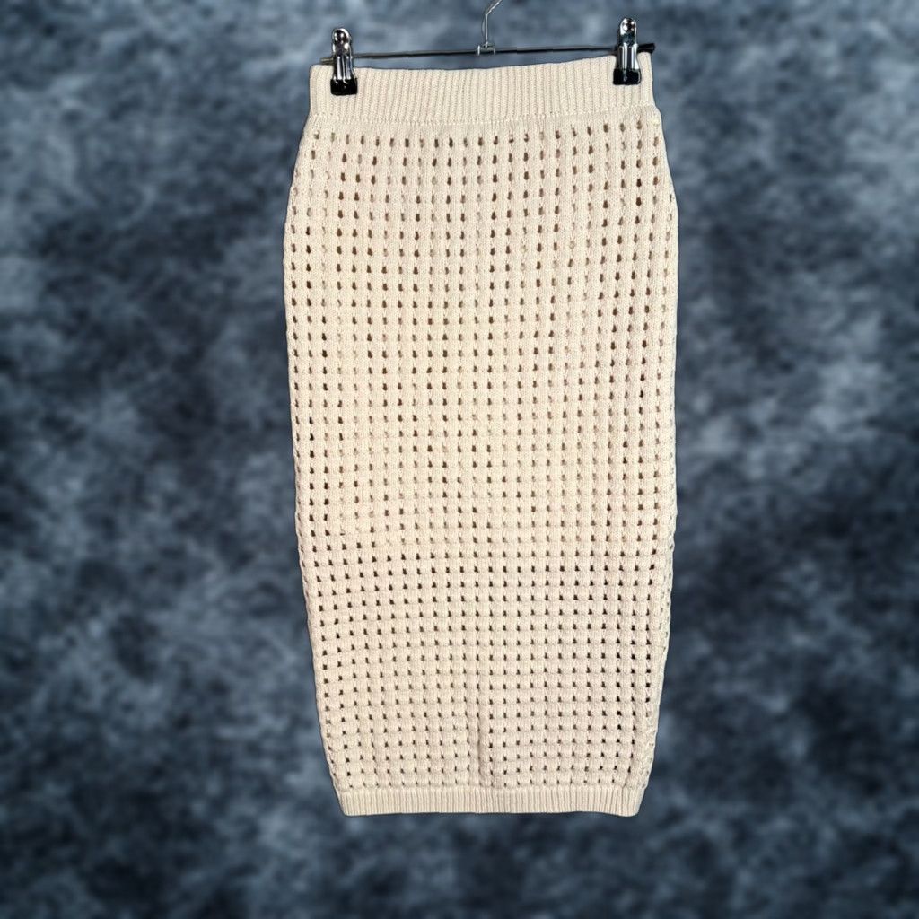 Vintage VINTAGE Willow & Wind Women's Skirt Midi Pencil Ivory Knit Cotton Blend S Elegant 90s - Womens Size S Size 28" / US 6 / IT 42 - 1 Thumbnail