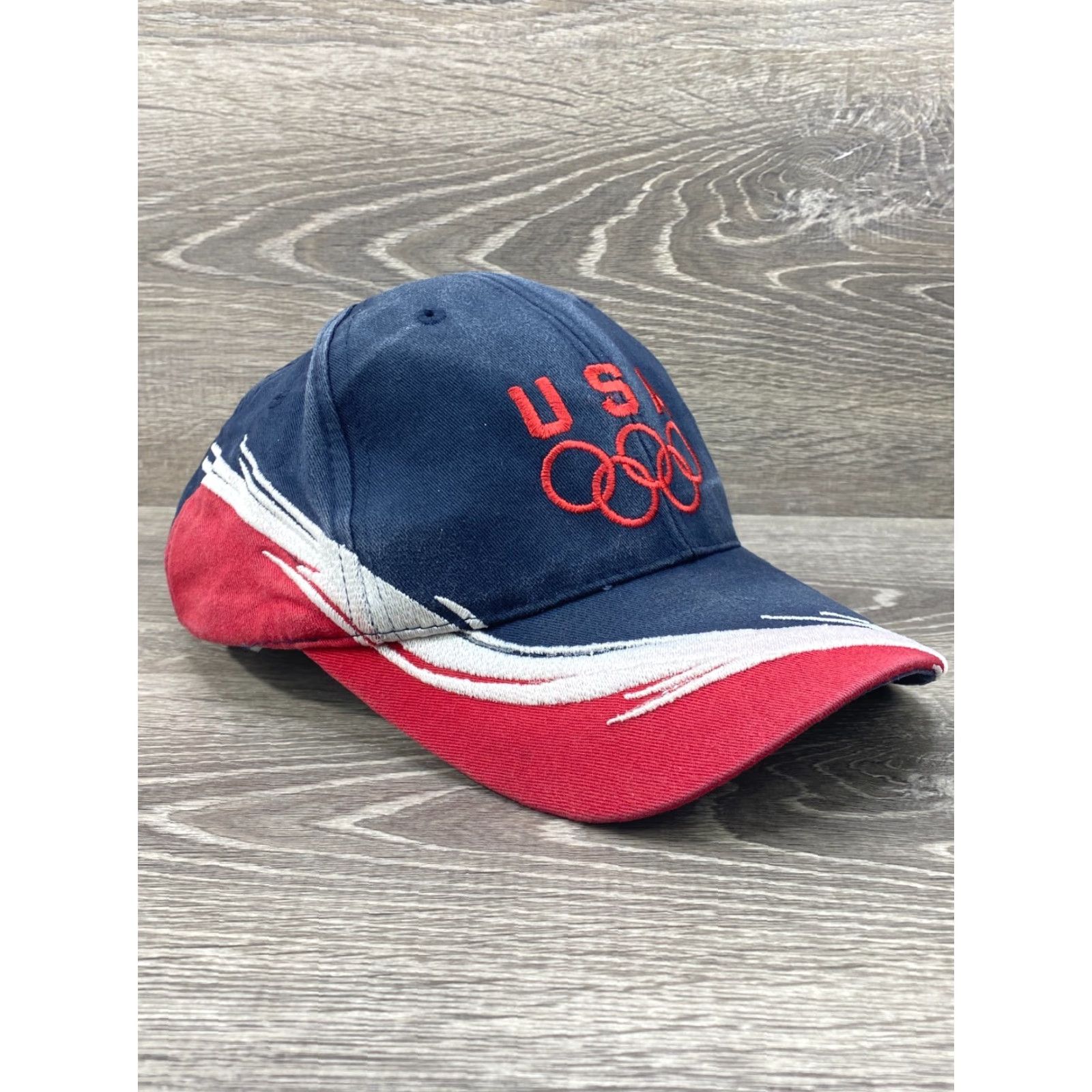 Vintage USA Olympics Strapback Cap 100% Cotton Hat Patriotic Red White Blue Striped Baseball Cap Men One Size Blue Size ONE SIZE - 2 Thumbnail