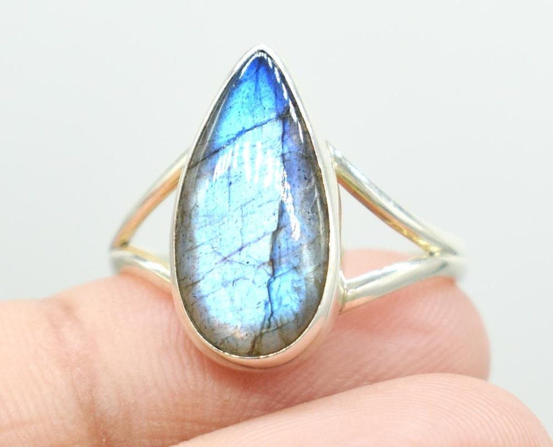 Handmade Pear Labradorite 925 Sterling Silver Ring - Boho Jewelry Size ONE SIZE - 4 Thumbnail