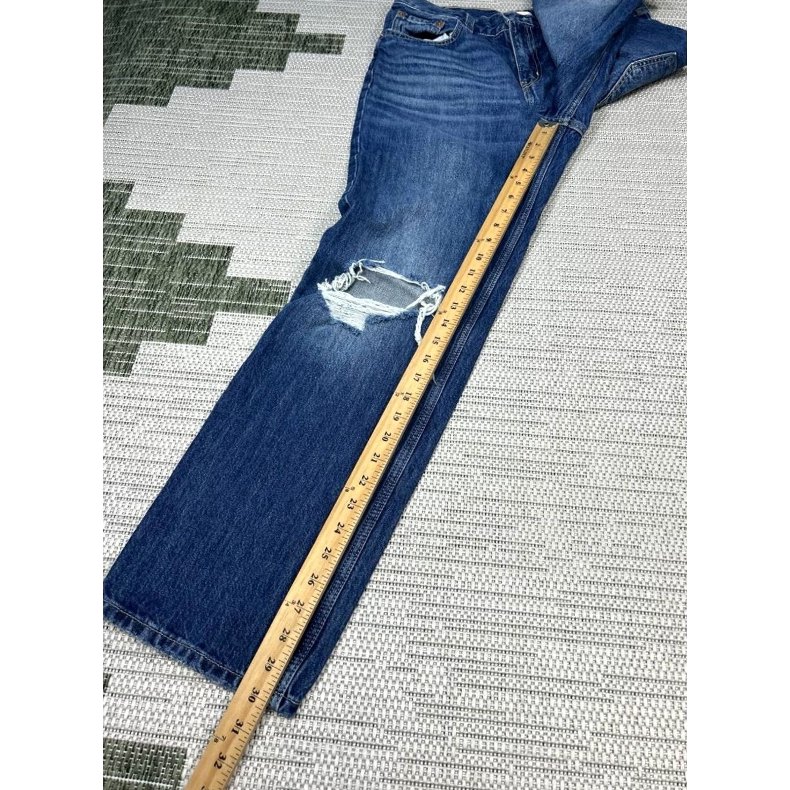 Levi's Levi'S Low Pro Straight Jeans Womens 29 Blue Denim Logo Distressed Mid Rise 31x30 Size 29" - 3 Thumbnail