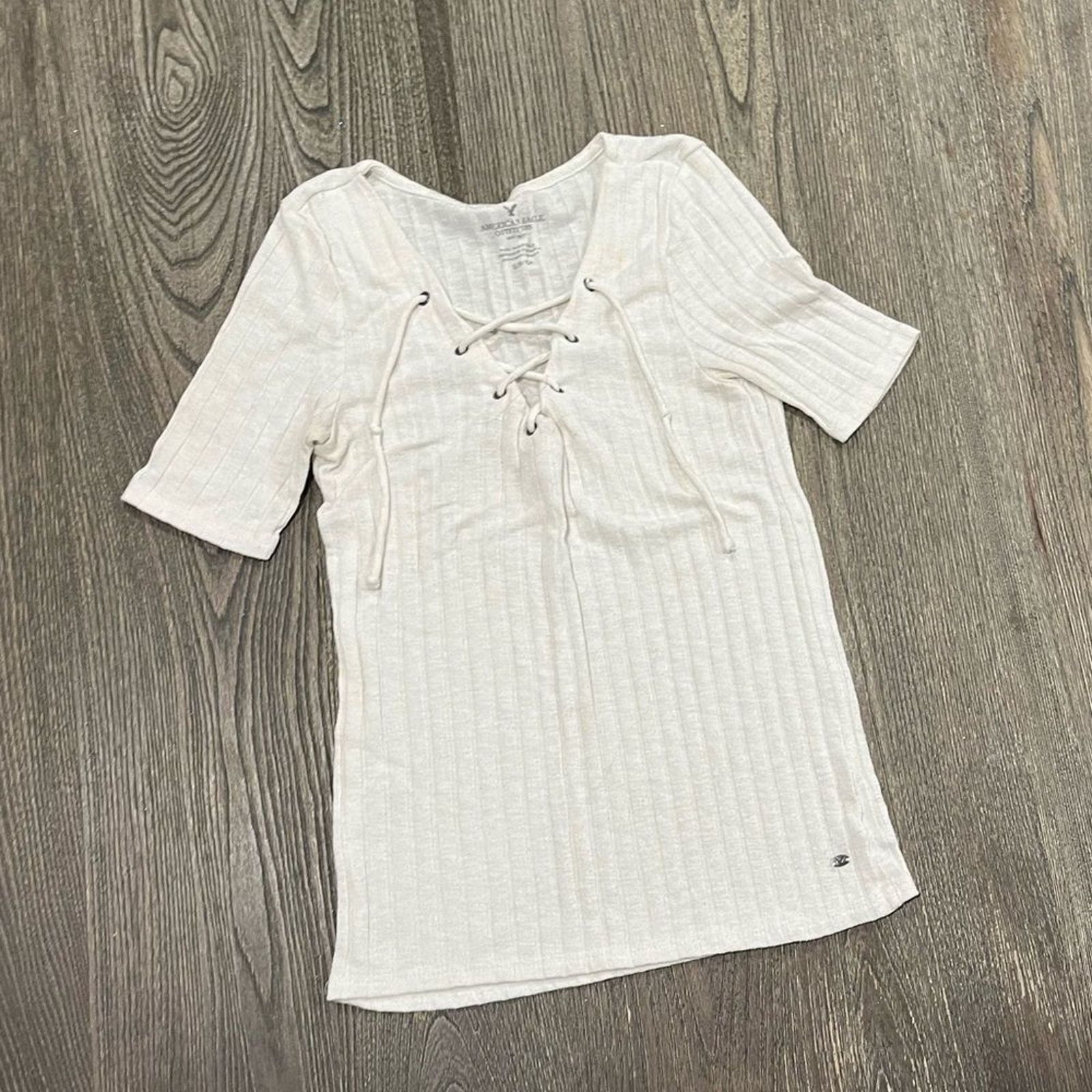 American Eagle Outfitters American Eagle Lace Up Crop Top Short Sleeve Soft Size S / US 4 / IT 40 - 1 Thumbnail